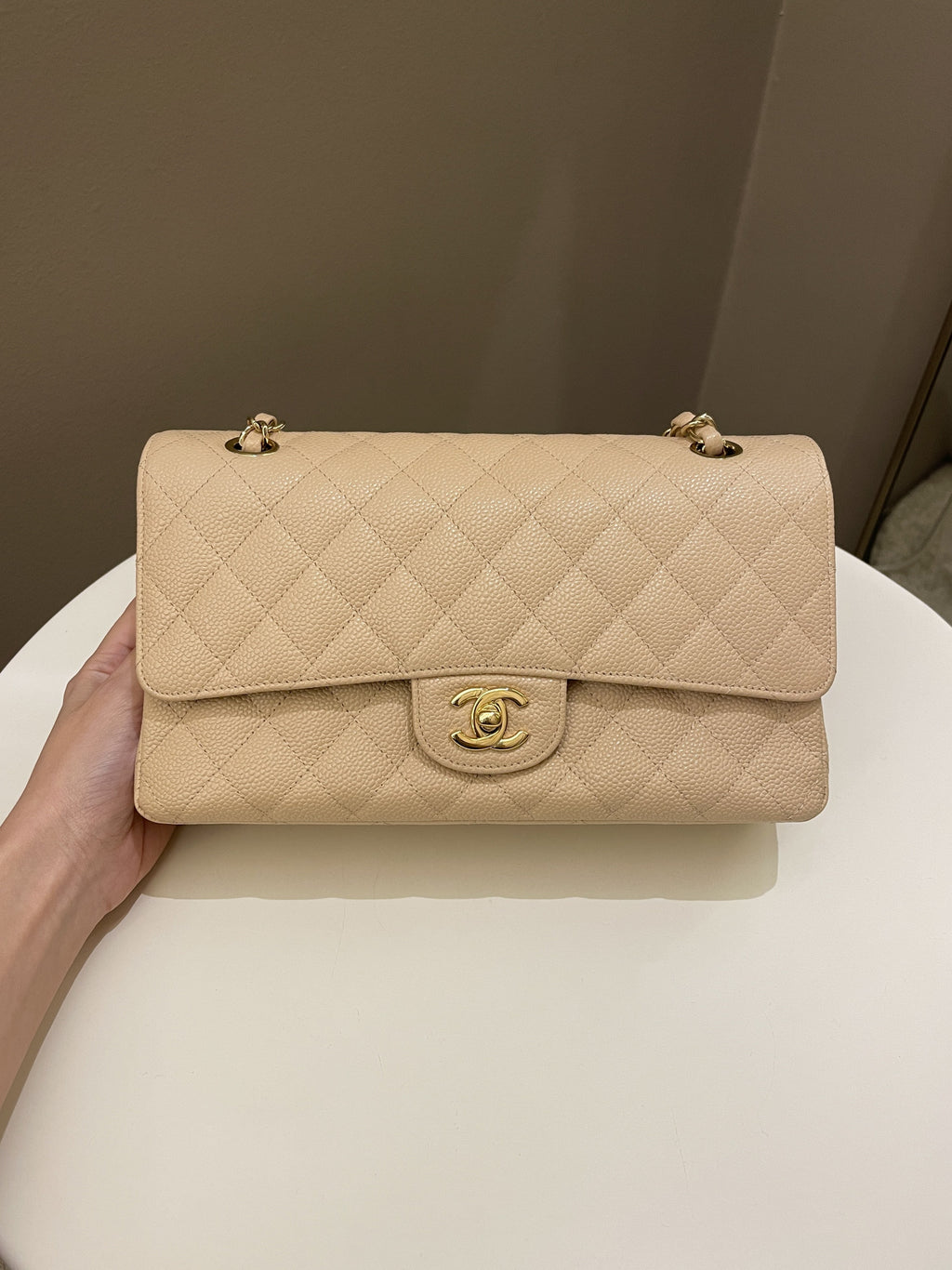 Chanel Classic Quilted Medium Double Flap Beige Caviar
