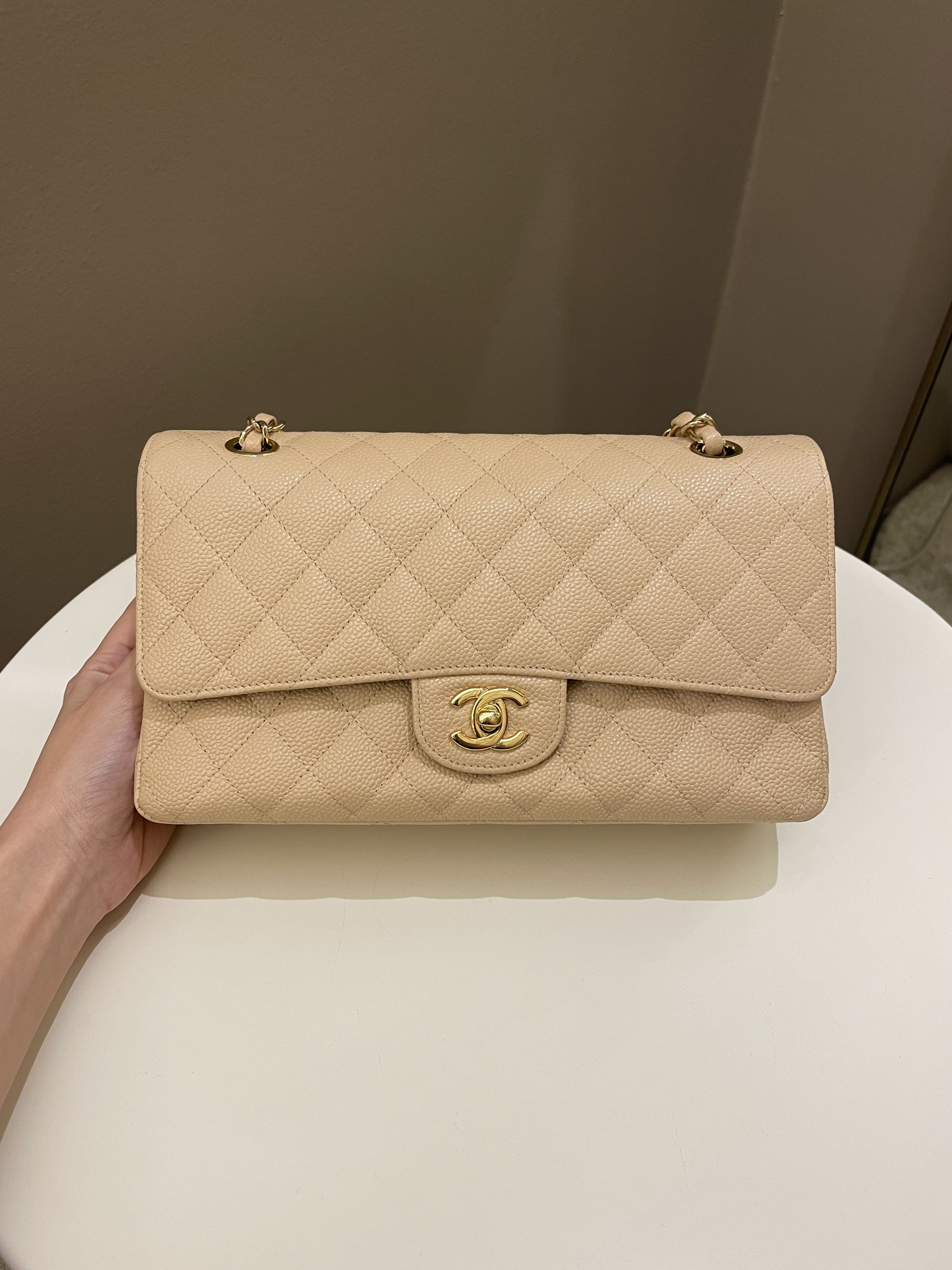Chanel Classic Quilted Medium Double Flap Beige Caviar