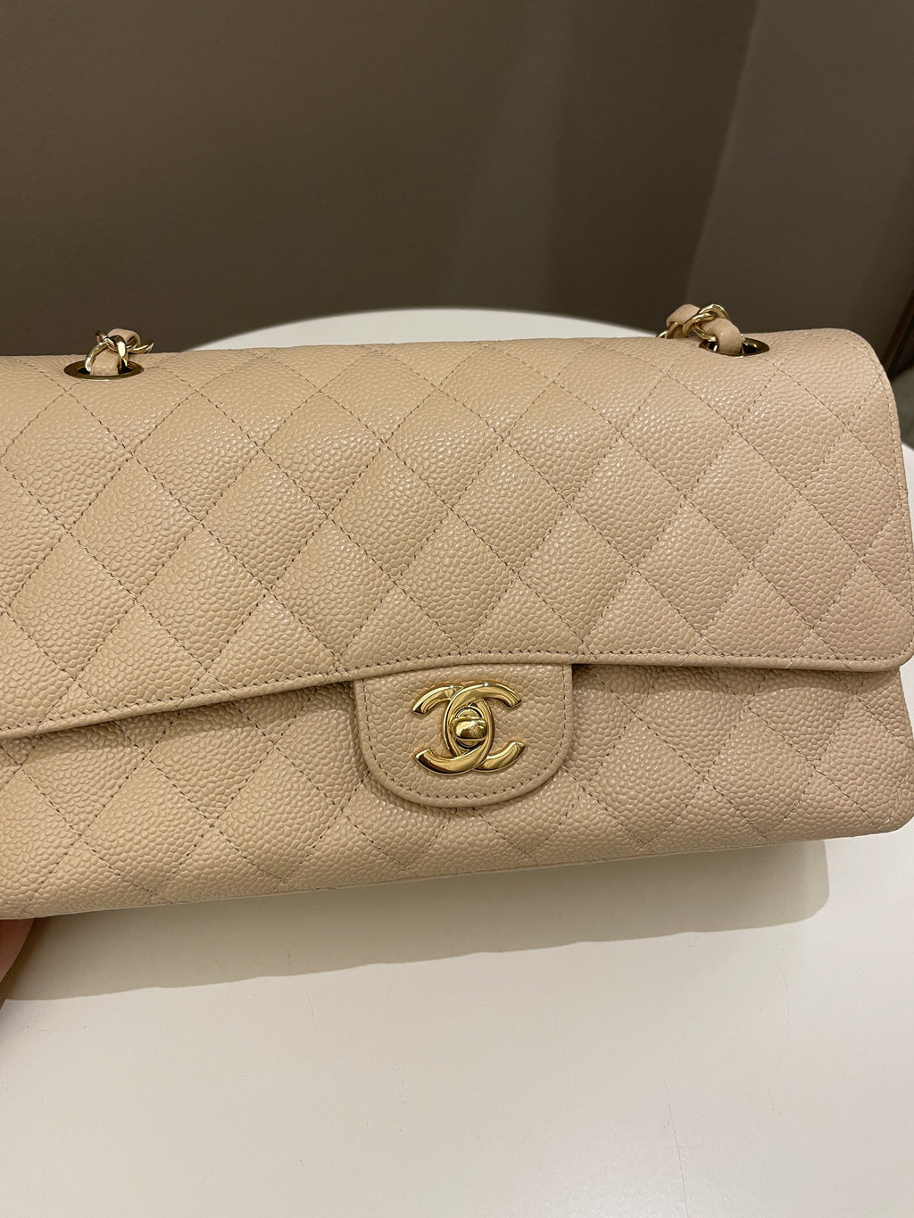 Chanel Classic Quilted Medium Double Flap Beige Caviar