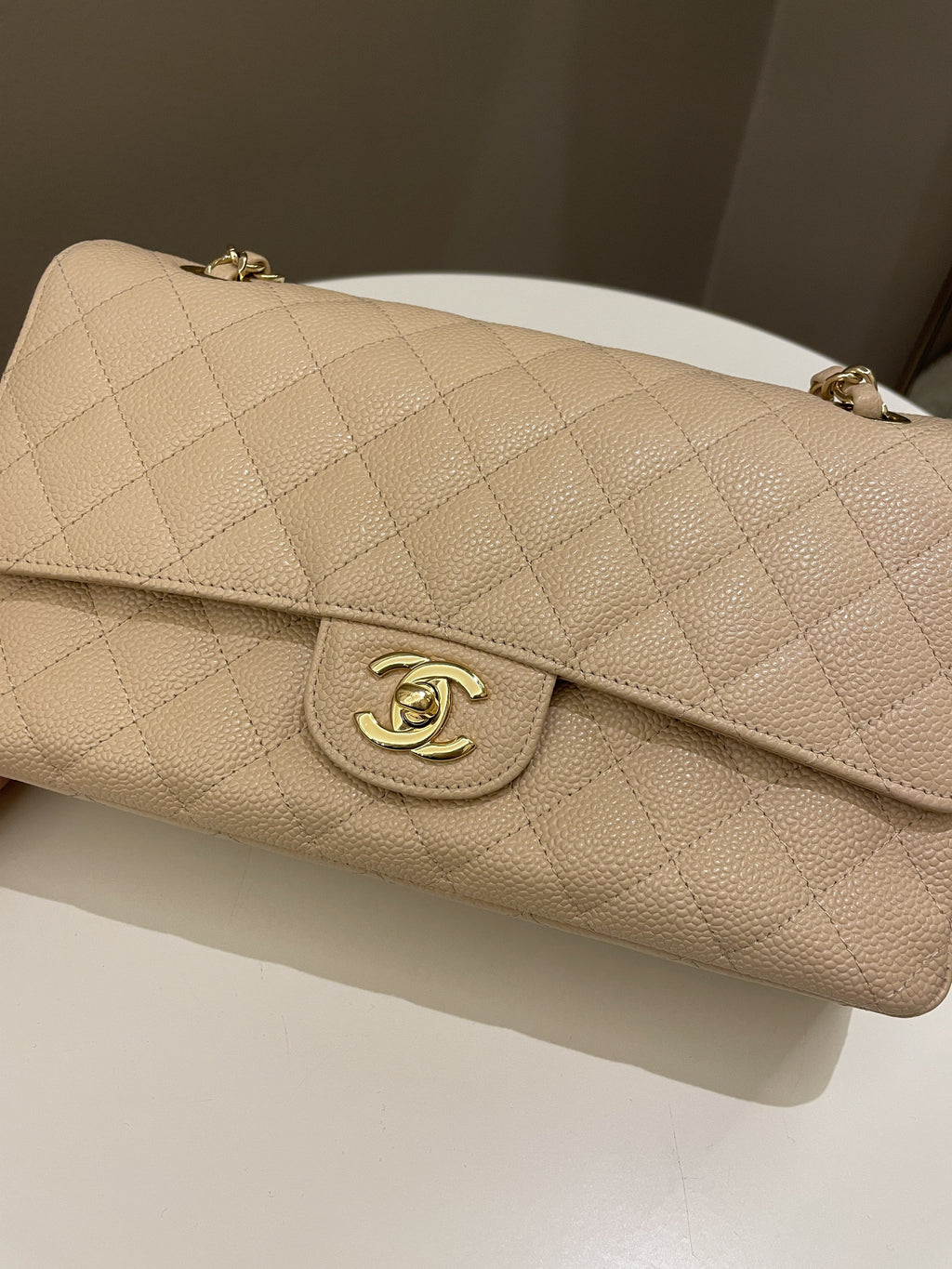 Chanel Classic Quilted Medium Double Flap Beige Caviar