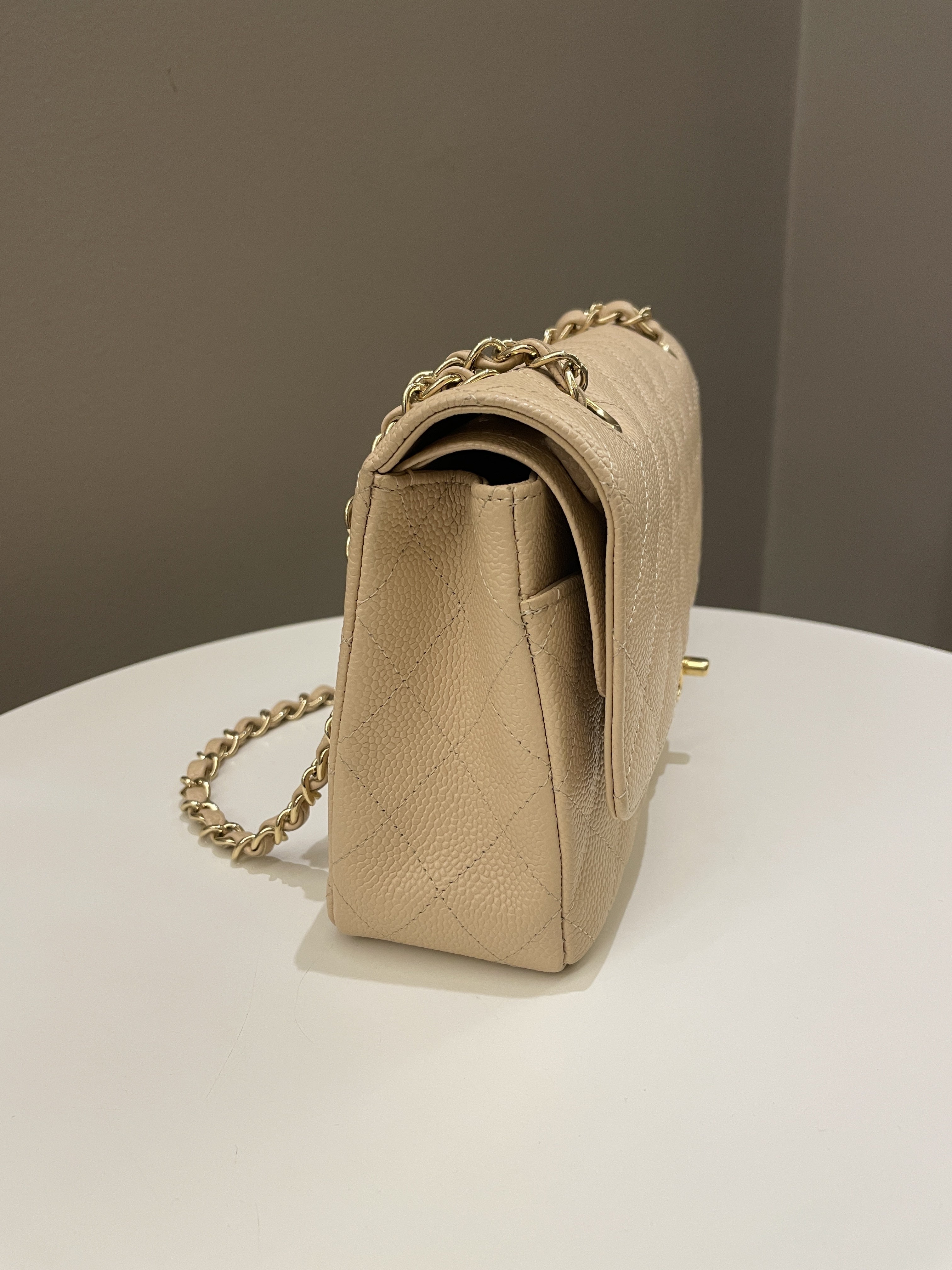 Chanel Classic Quilted Medium Double Flap Beige Caviar
