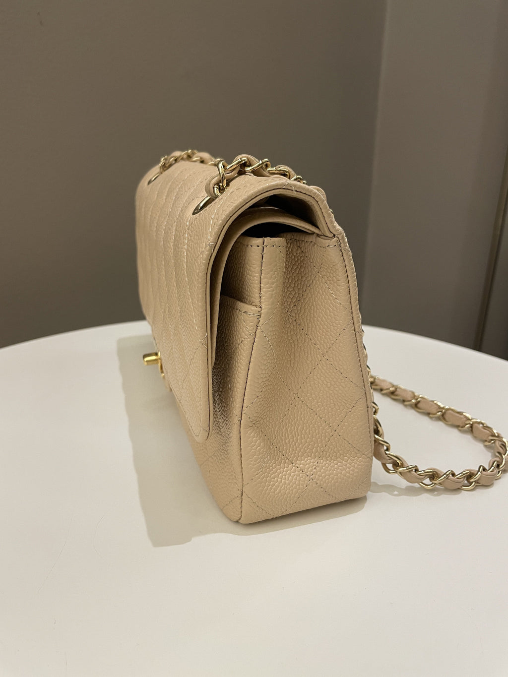 Chanel Classic Quilted Medium Double Flap Beige Caviar