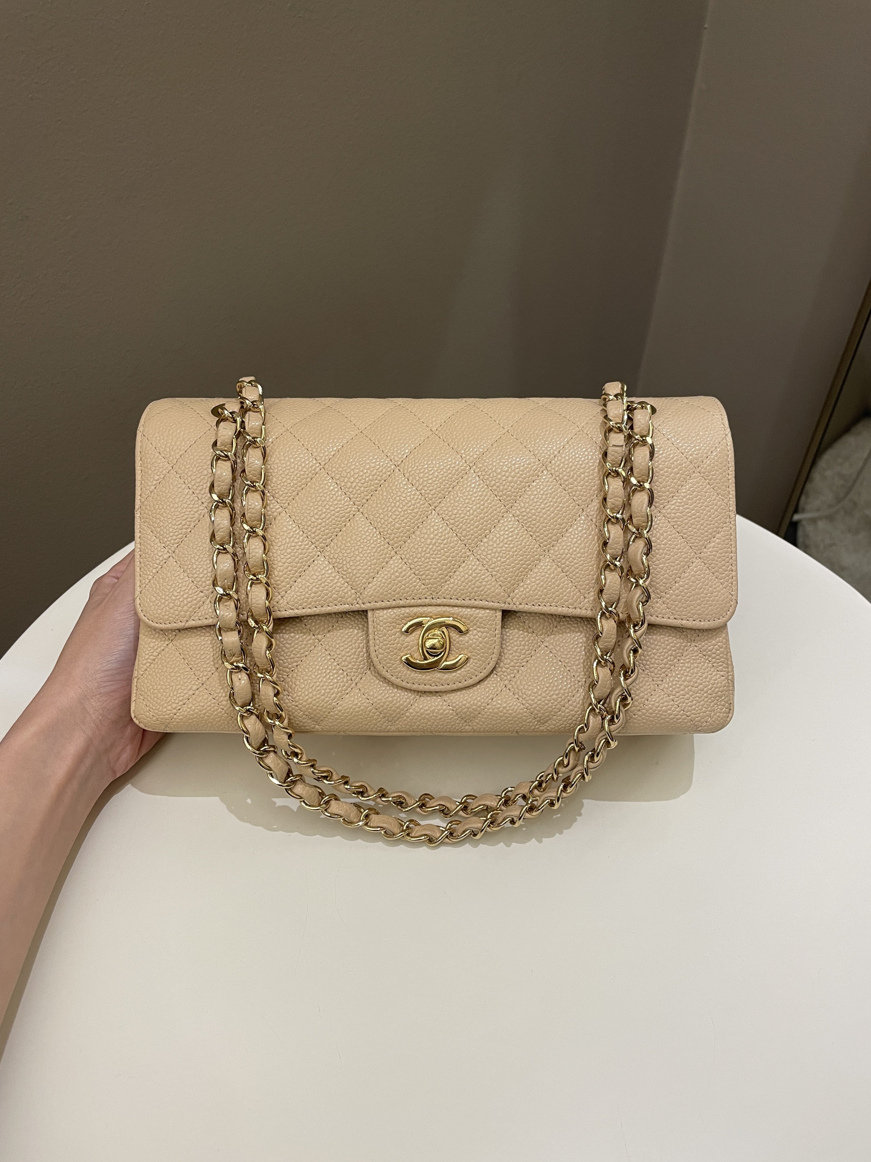 Chanel Classic Quilted Medium Double Flap Beige Caviar
