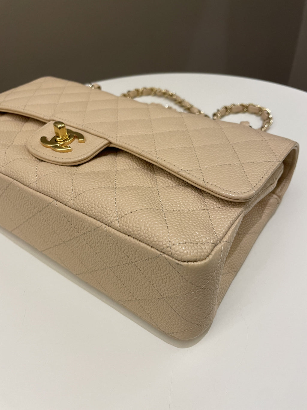 Chanel Classic Quilted Medium Double Flap Beige Caviar