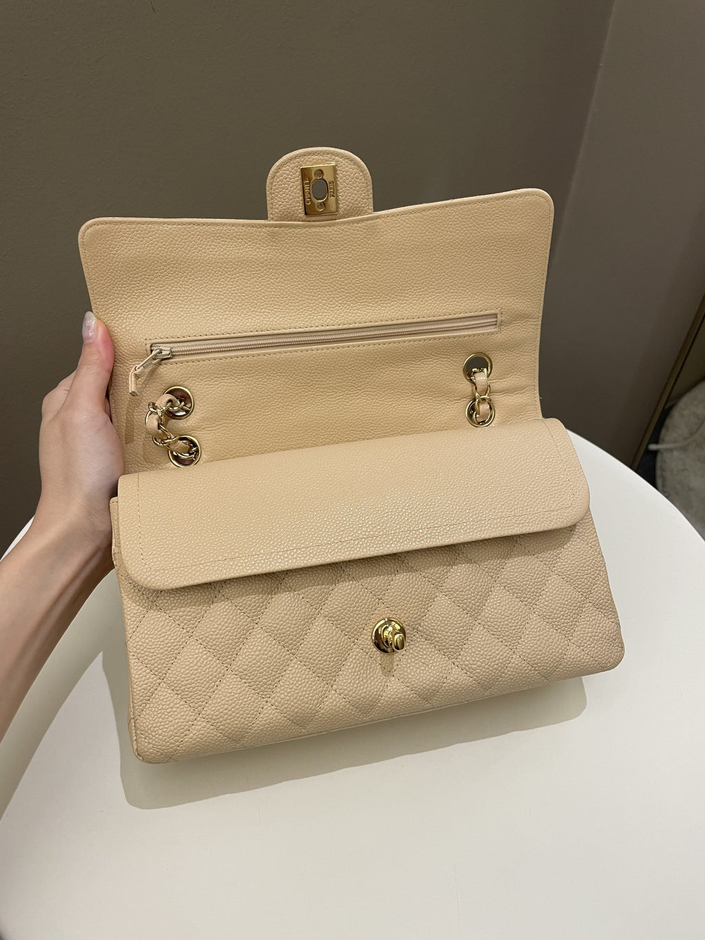 Chanel Classic Quilted Medium Double Flap Beige Caviar