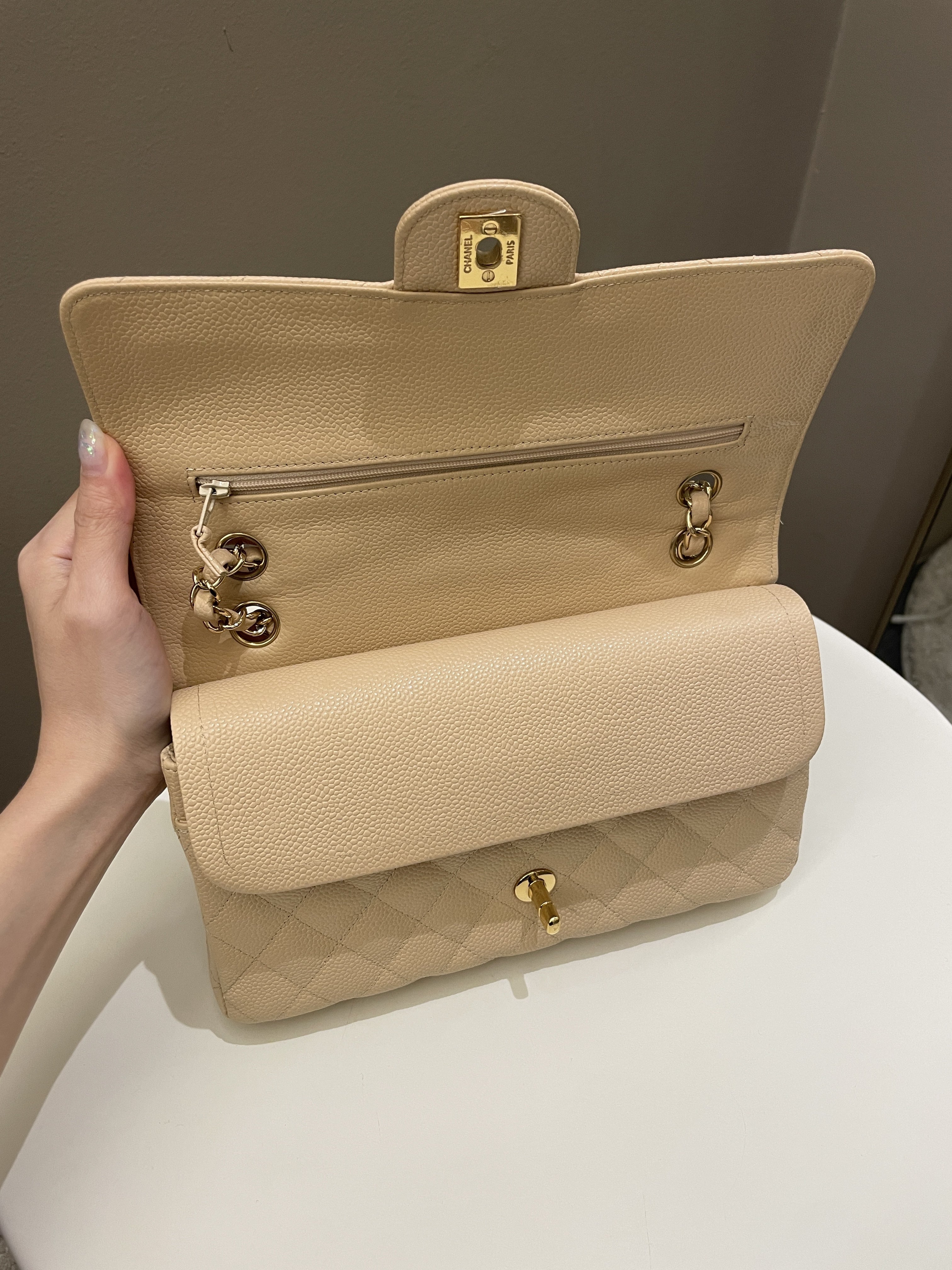 Chanel Classic Quilted Medium Double Flap Beige Caviar
