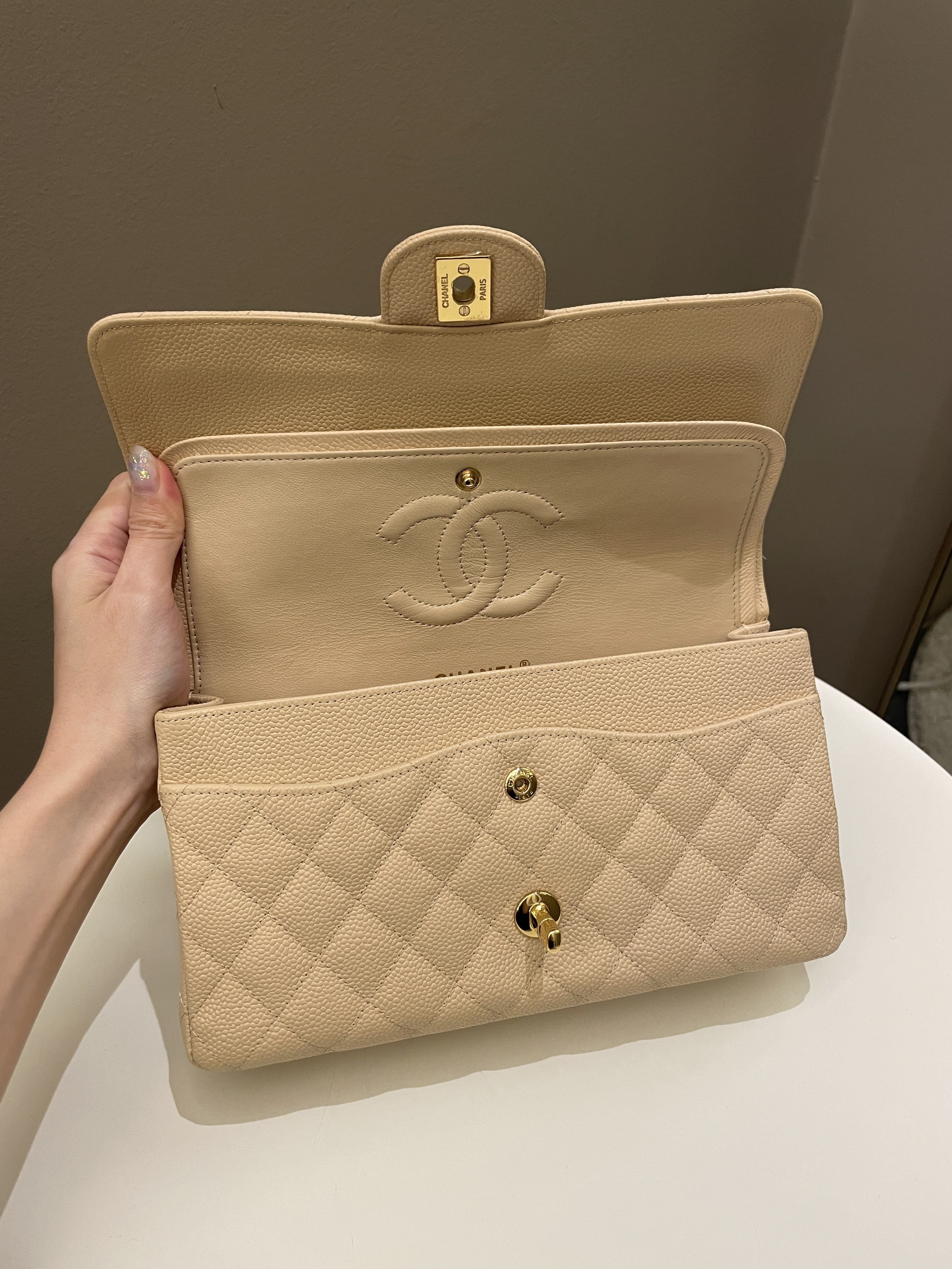 Chanel Classic Quilted Medium Double Flap Beige Caviar
