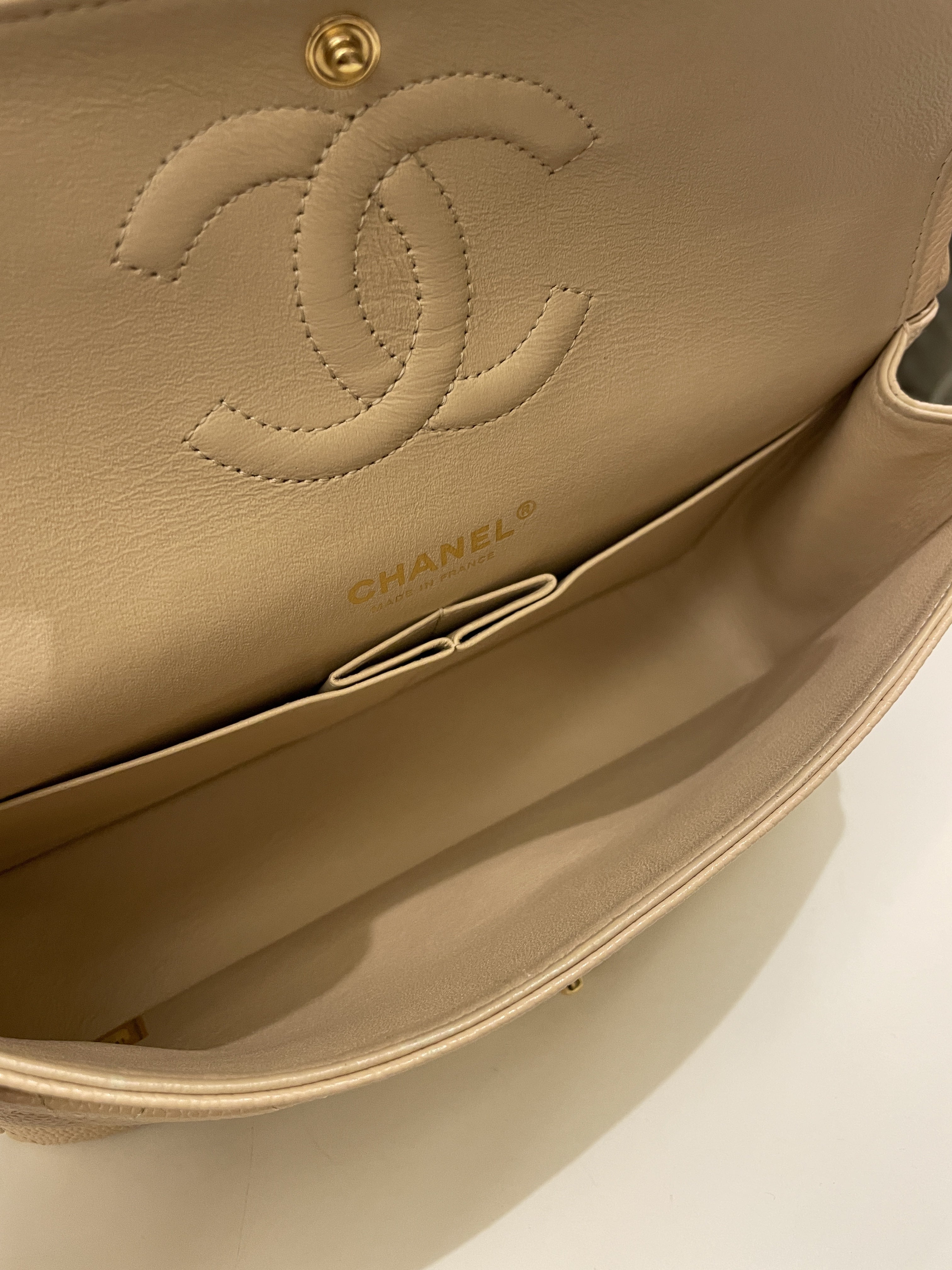 Chanel Classic Quilted Medium Double Flap Beige Caviar