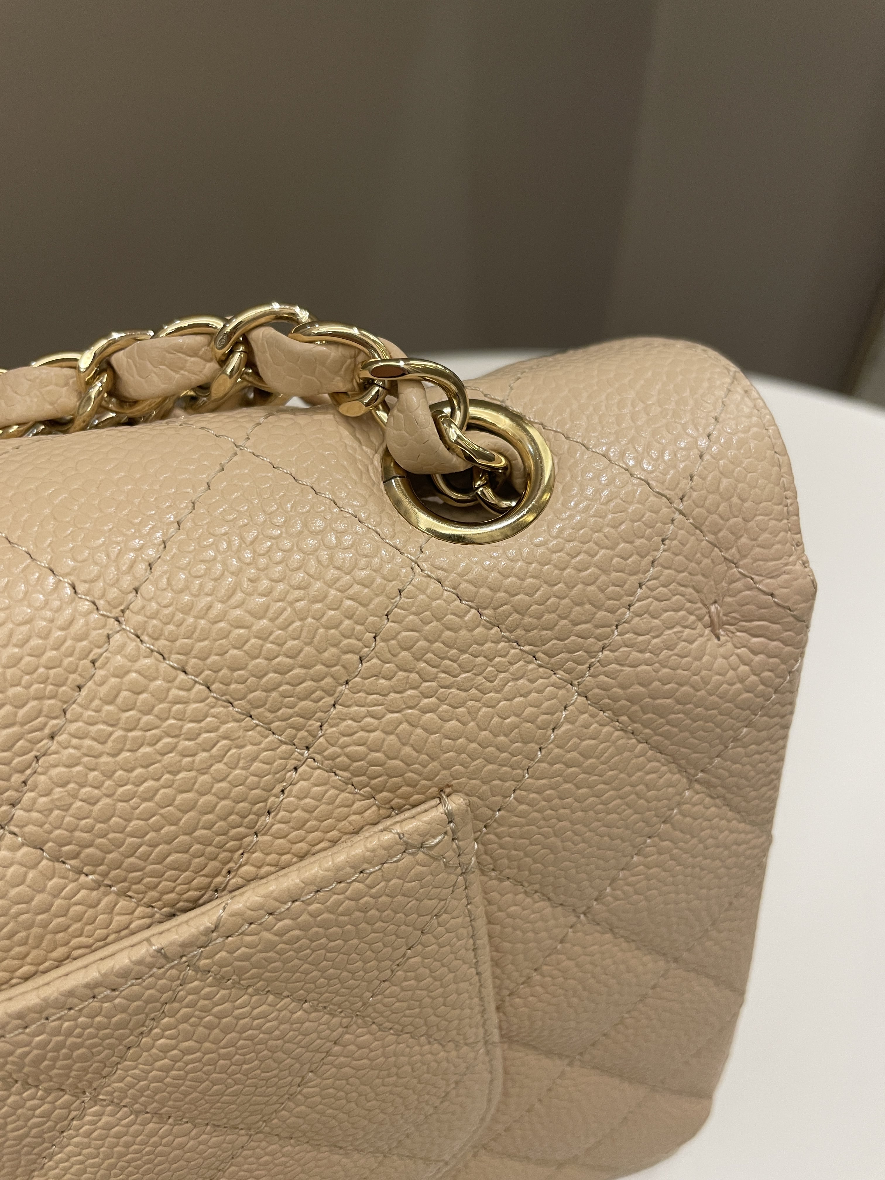 Chanel Classic Quilted Medium Double Flap Beige Caviar