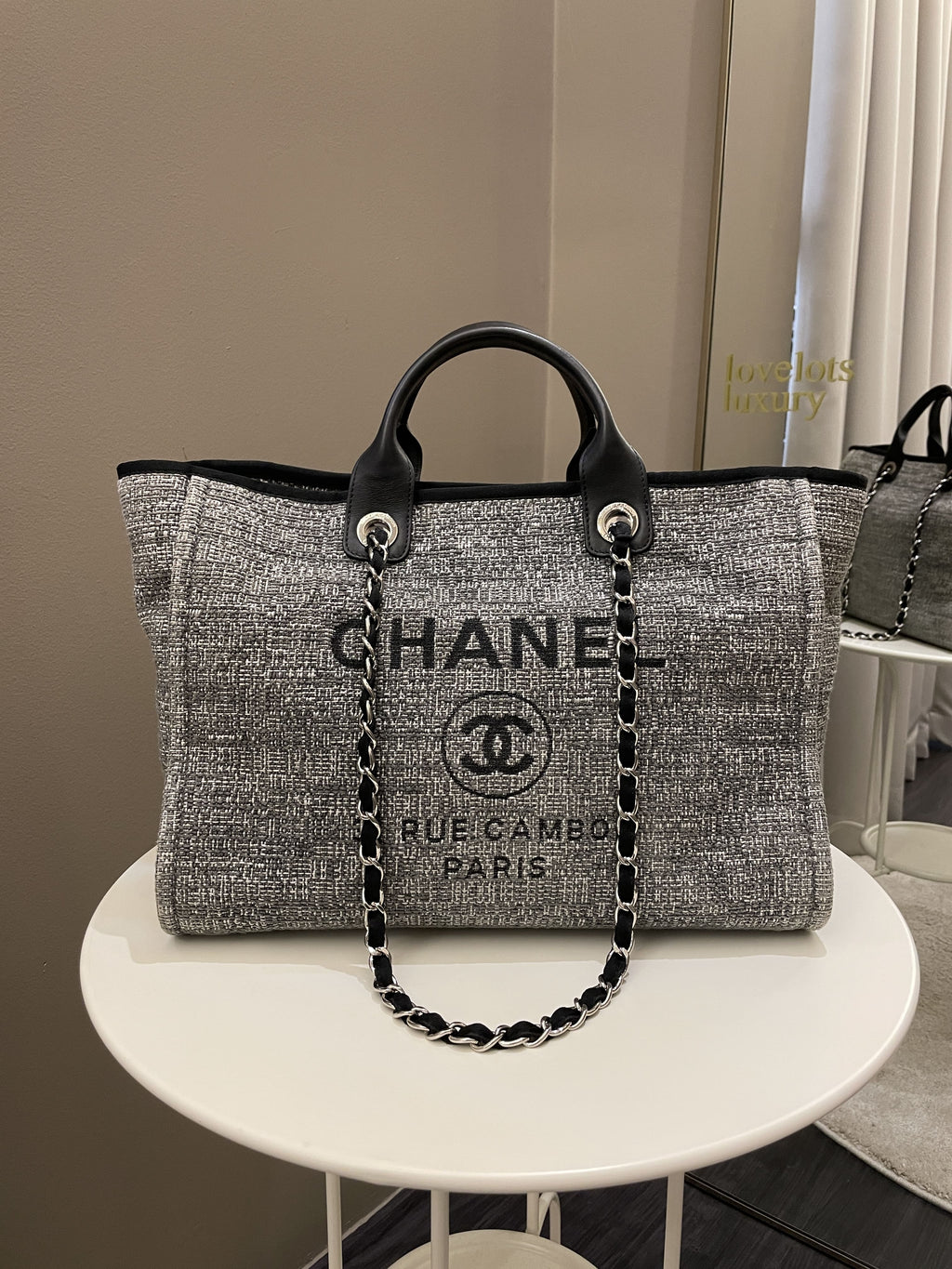 Chanel Deauville Shopper Tote Grey/ Black Canvas