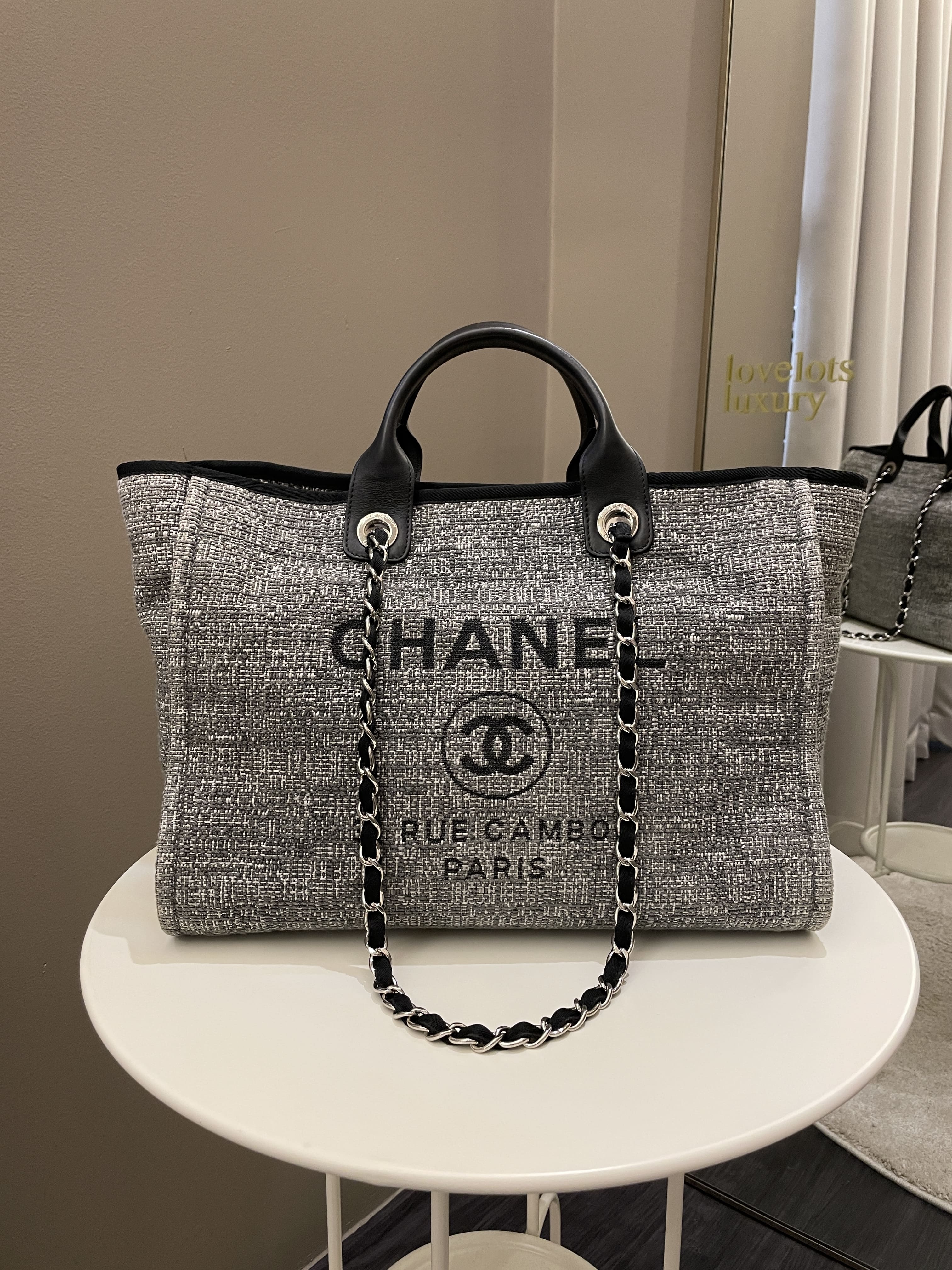 Chanel Deauville Shopper Tote Grey/ Black Canvas