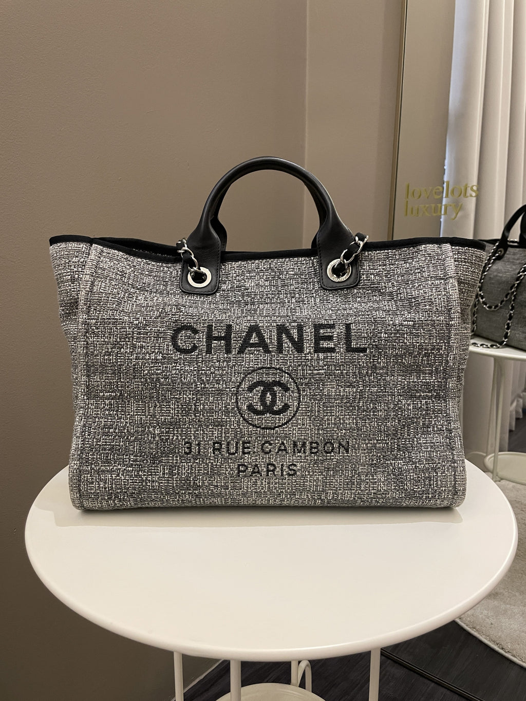 Chanel Deauville Shopper Tote Grey/ Black Canvas