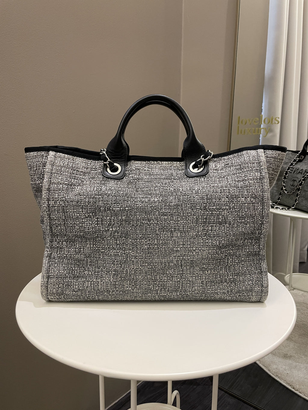 Chanel Deauville Shopper Tote Grey/ Black Canvas