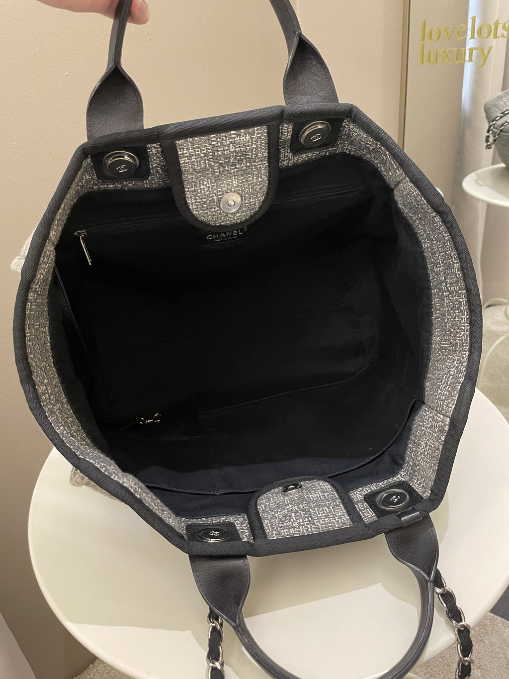 Chanel Deauville Shopper Tote Grey/ Black Canvas