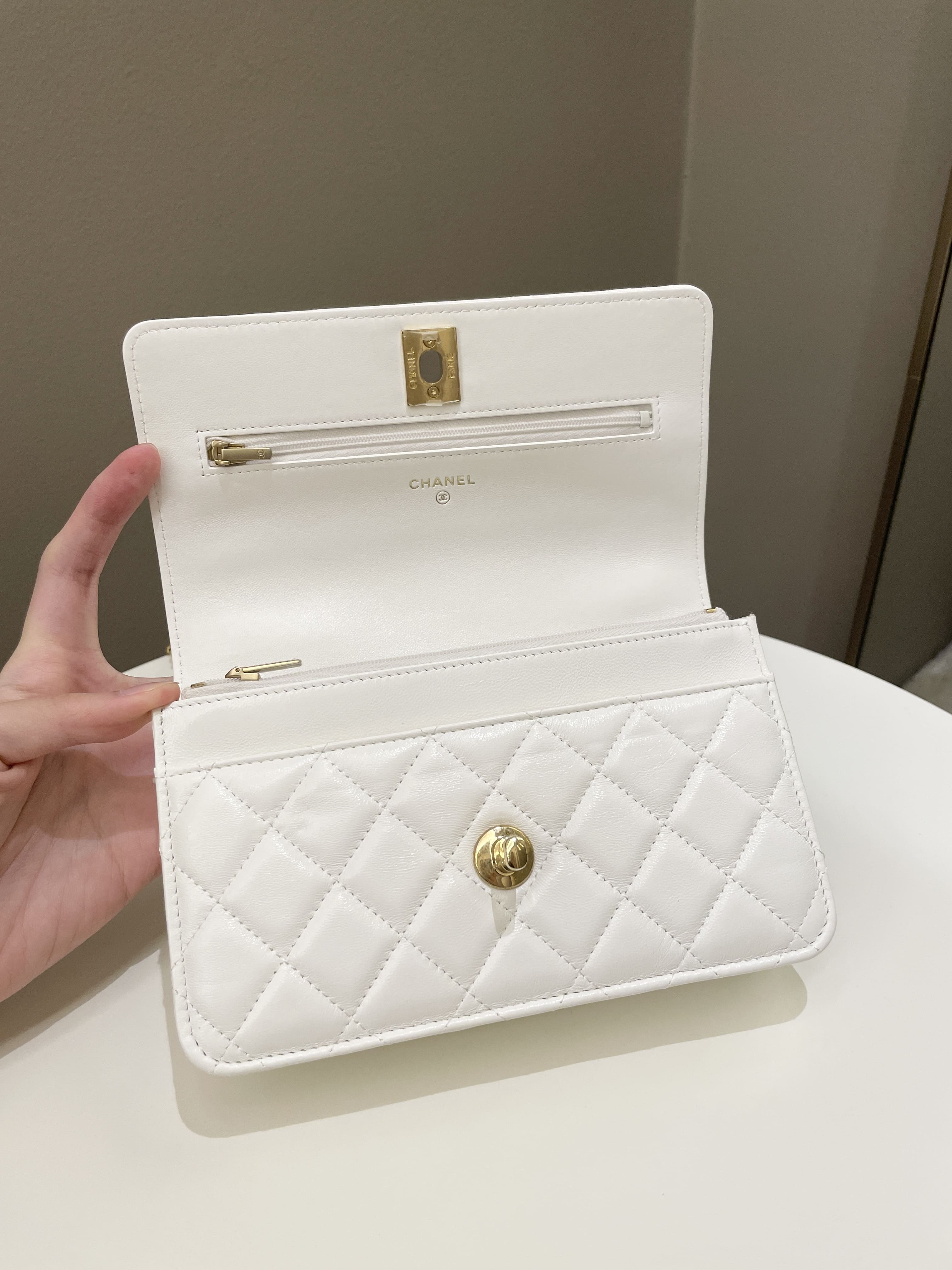 Chanel Quilted Wallet on Chain White Calfskin