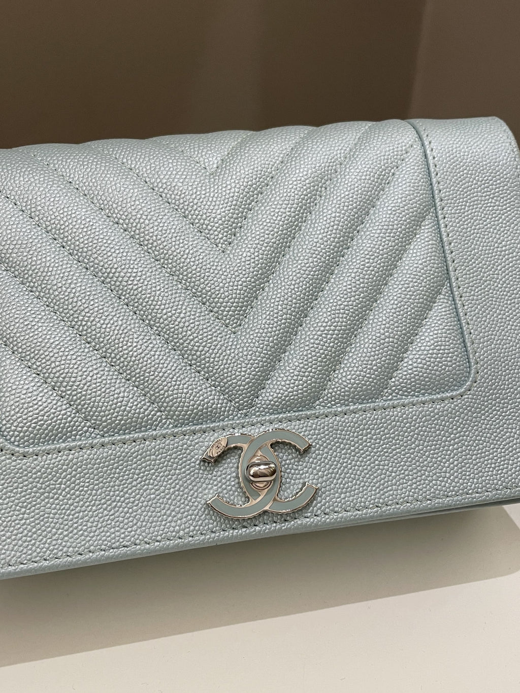 Chanel Mademoiselle Wallet On Chain Blue Iridescent Caviar