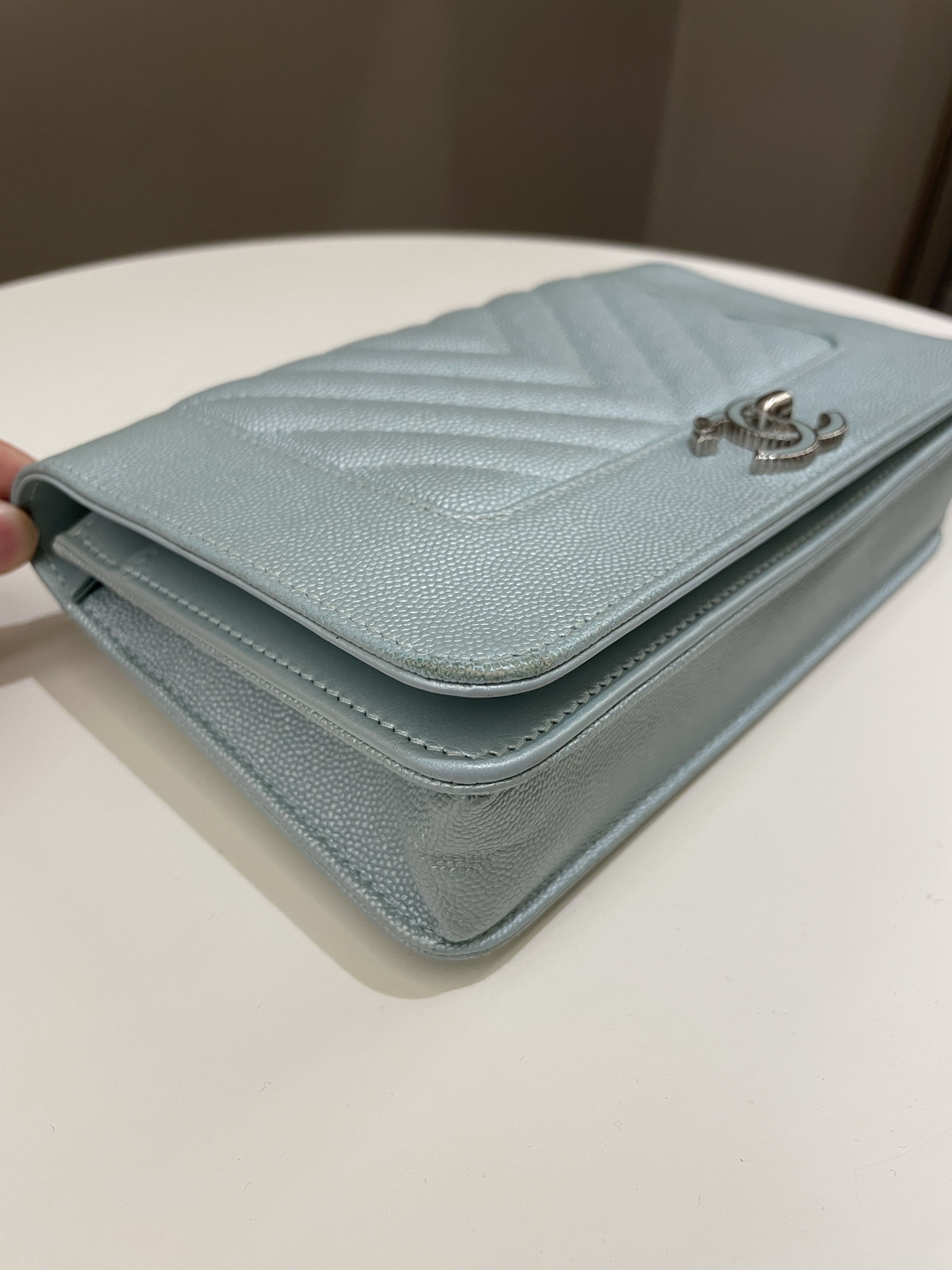 Chanel Mademoiselle Wallet On Chain Blue Iridescent Caviar