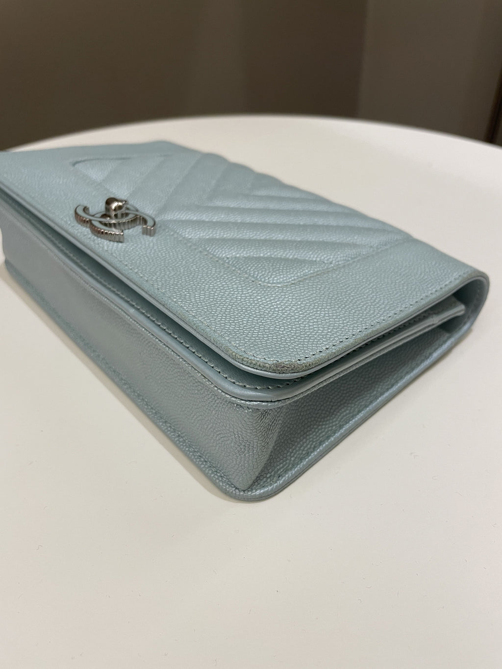 Chanel Mademoiselle Wallet On Chain Blue Iridescent Caviar