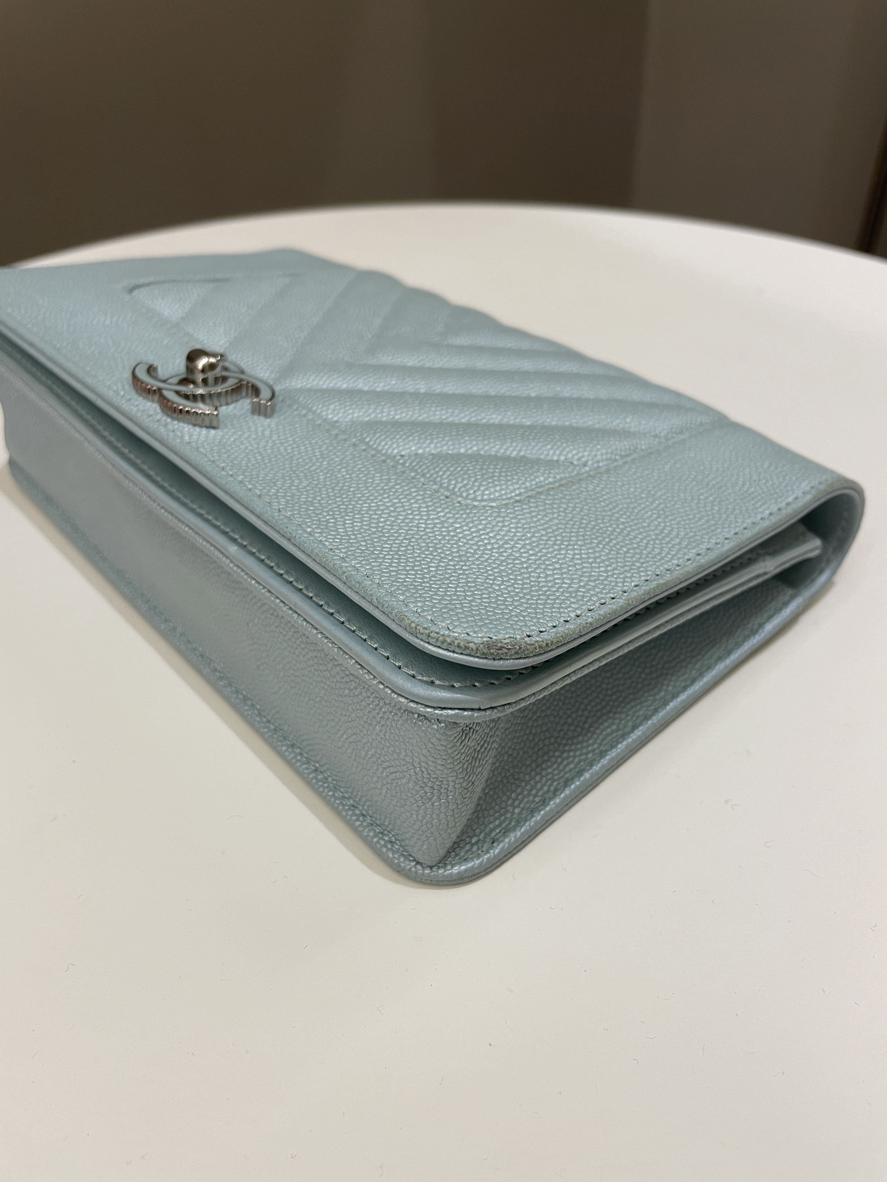 Chanel Mademoiselle Wallet On Chain Blue Iridescent Caviar