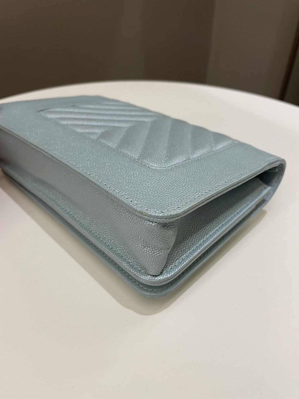 Chanel Mademoiselle Wallet On Chain Blue Iridescent Caviar