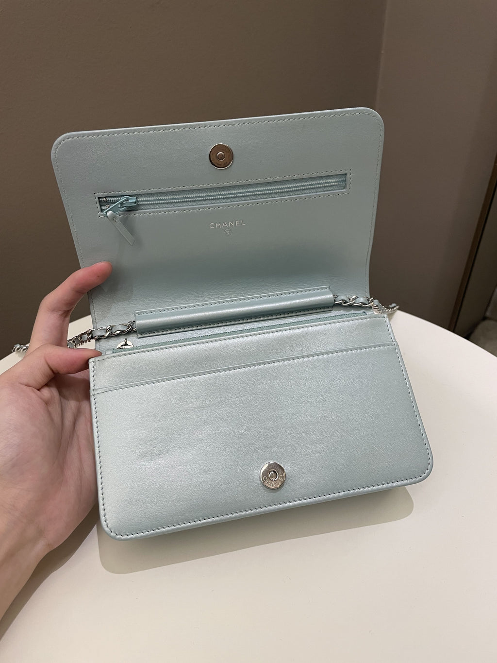Chanel Mademoiselle Wallet On Chain Blue Iridescent Caviar