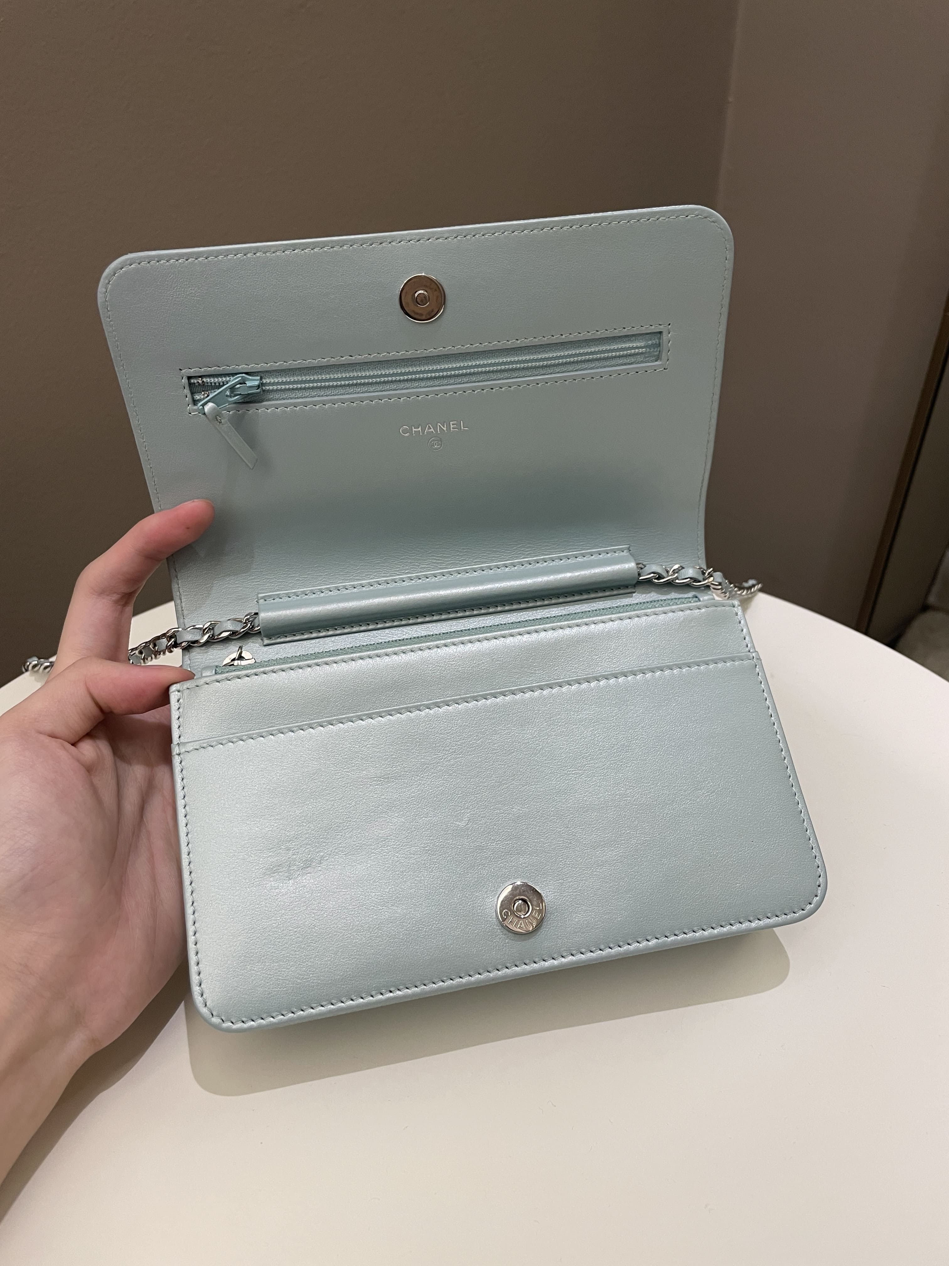 Chanel Mademoiselle Wallet On Chain Blue Iridescent Caviar