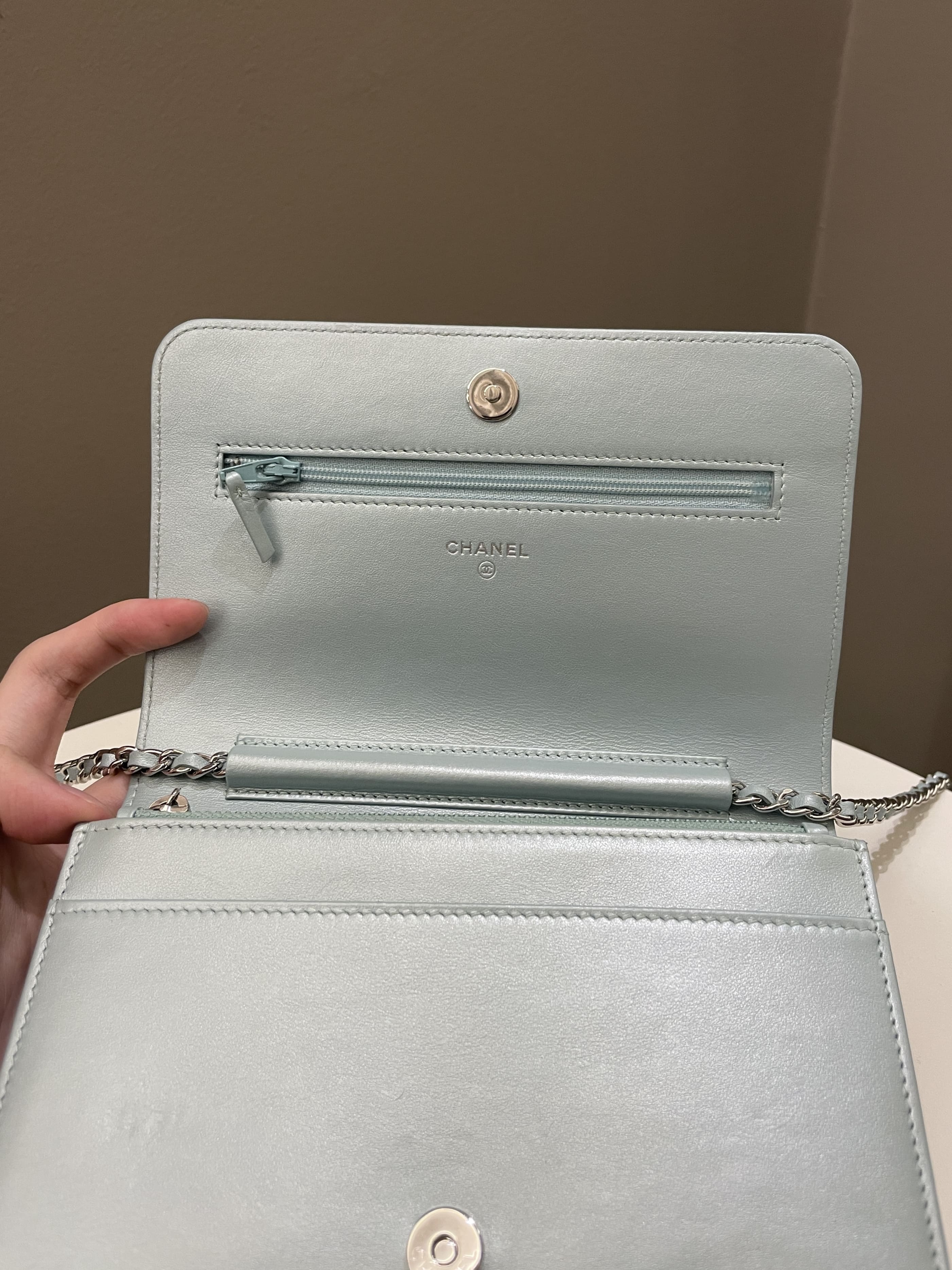 Chanel Mademoiselle Wallet On Chain Blue Iridescent Caviar