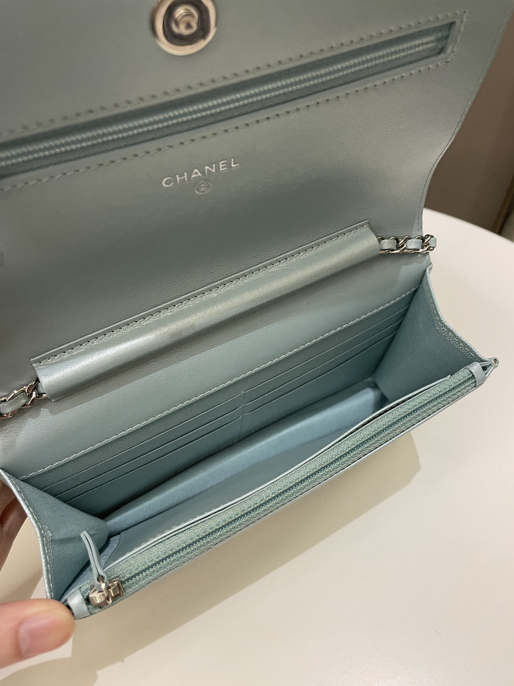 Chanel Mademoiselle Wallet On Chain Blue Iridescent Caviar