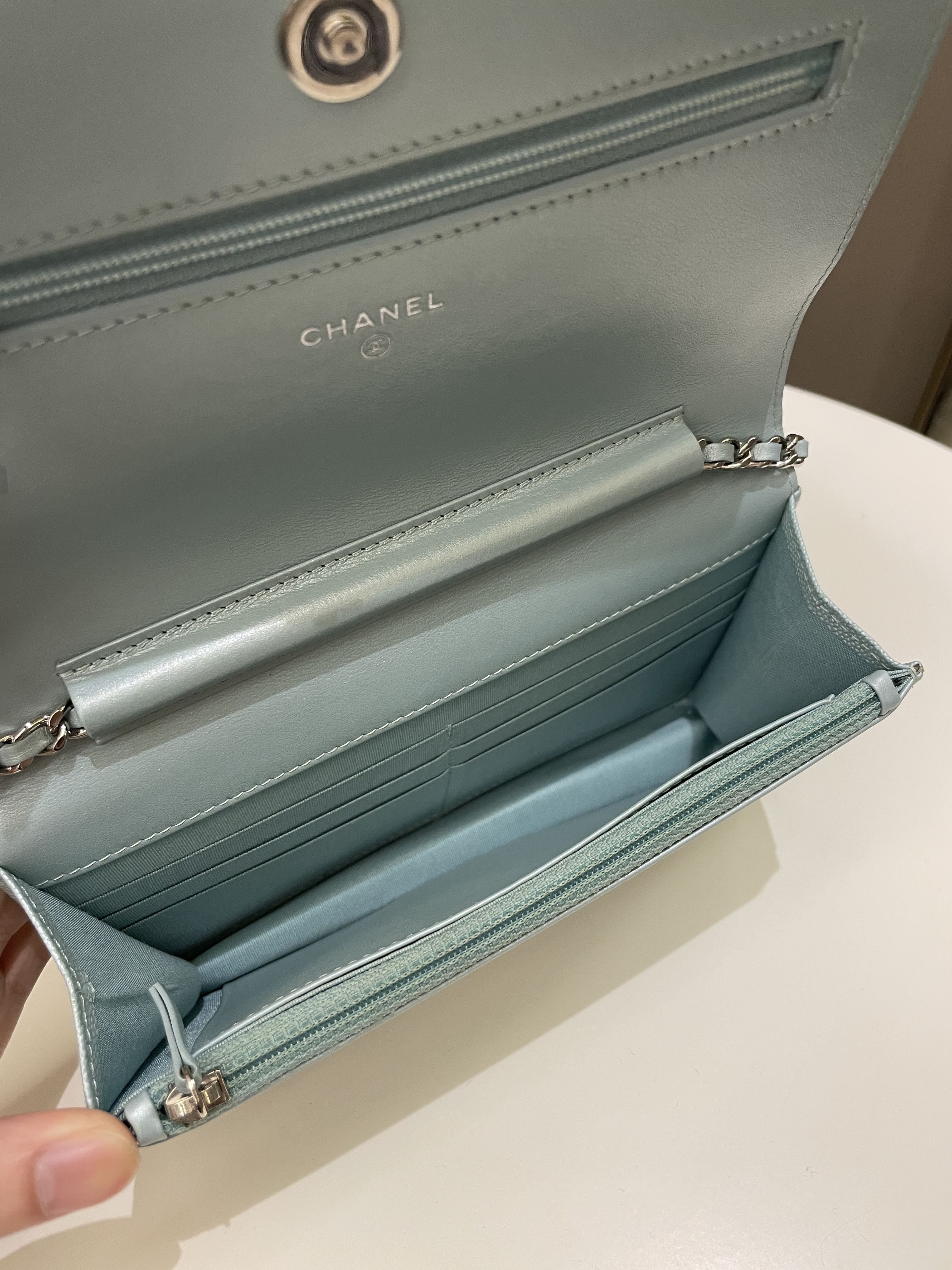 Chanel Mademoiselle Wallet On Chain Blue Iridescent Caviar