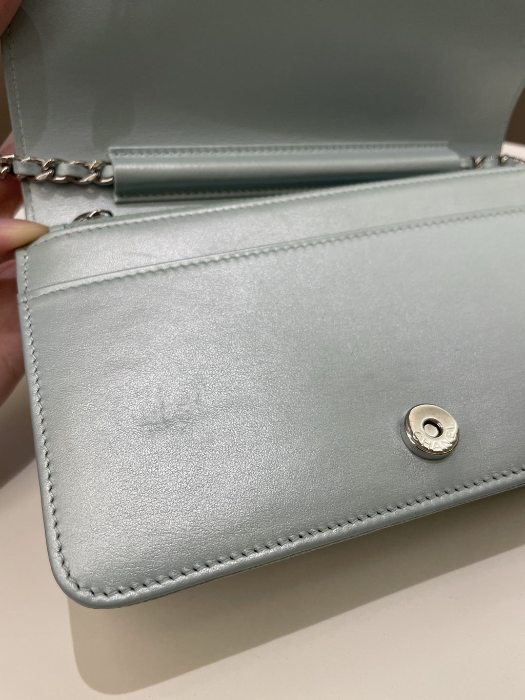 Chanel Mademoiselle Wallet On Chain Blue Iridescent Caviar