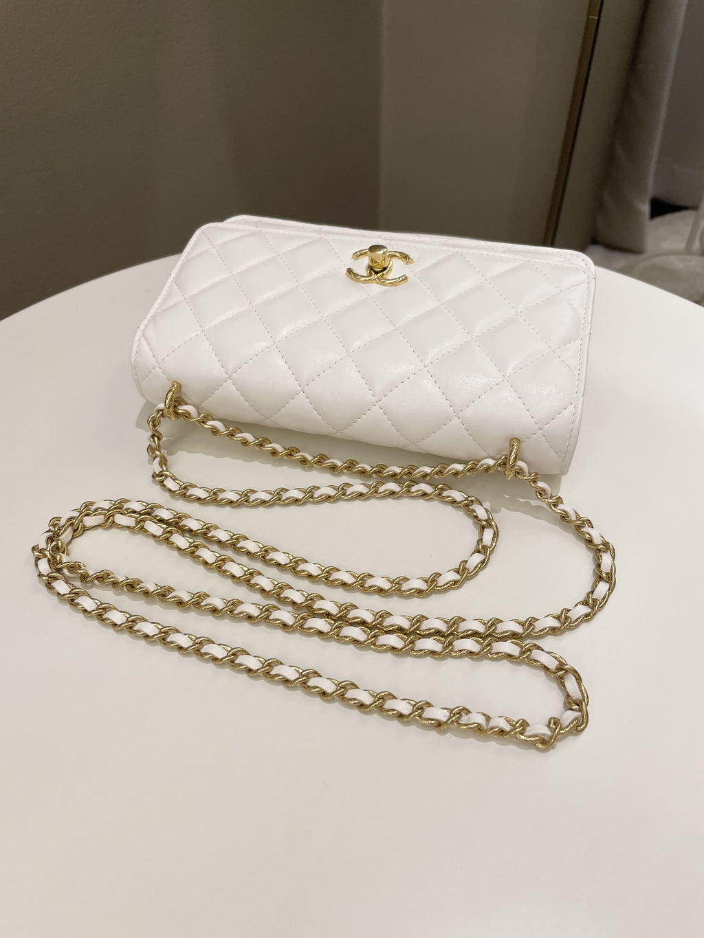 Chanel Quilted Wallet on Chain White Calfskin