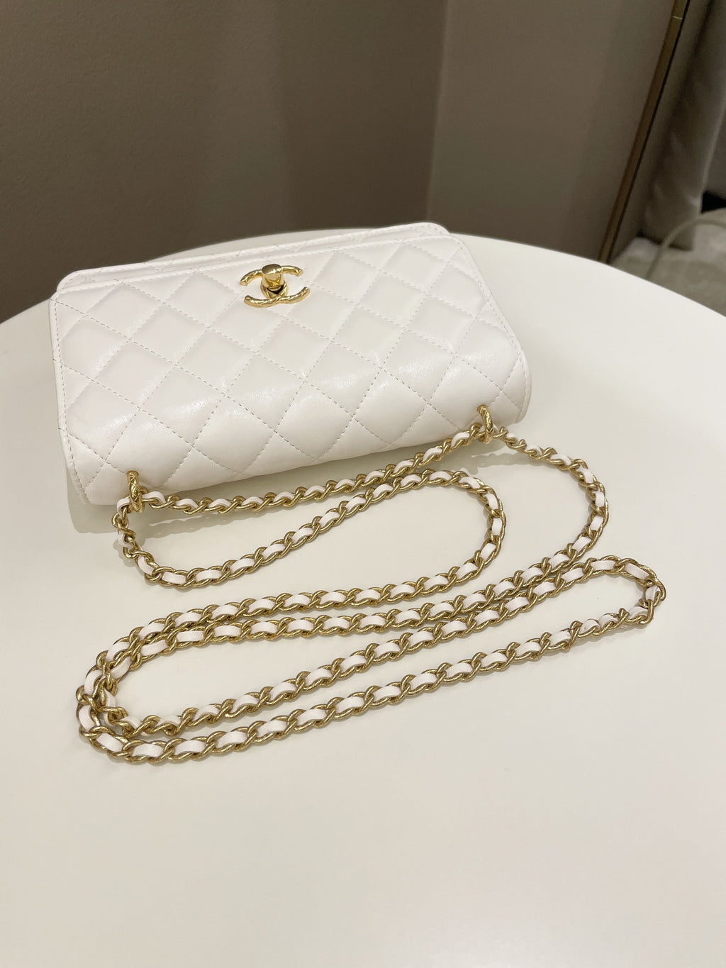 Chanel Quilted Wallet on Chain White Calfskin
