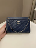 Chanel Quilted Small Shoulder Clutch Bag Blue Aged Calfskin