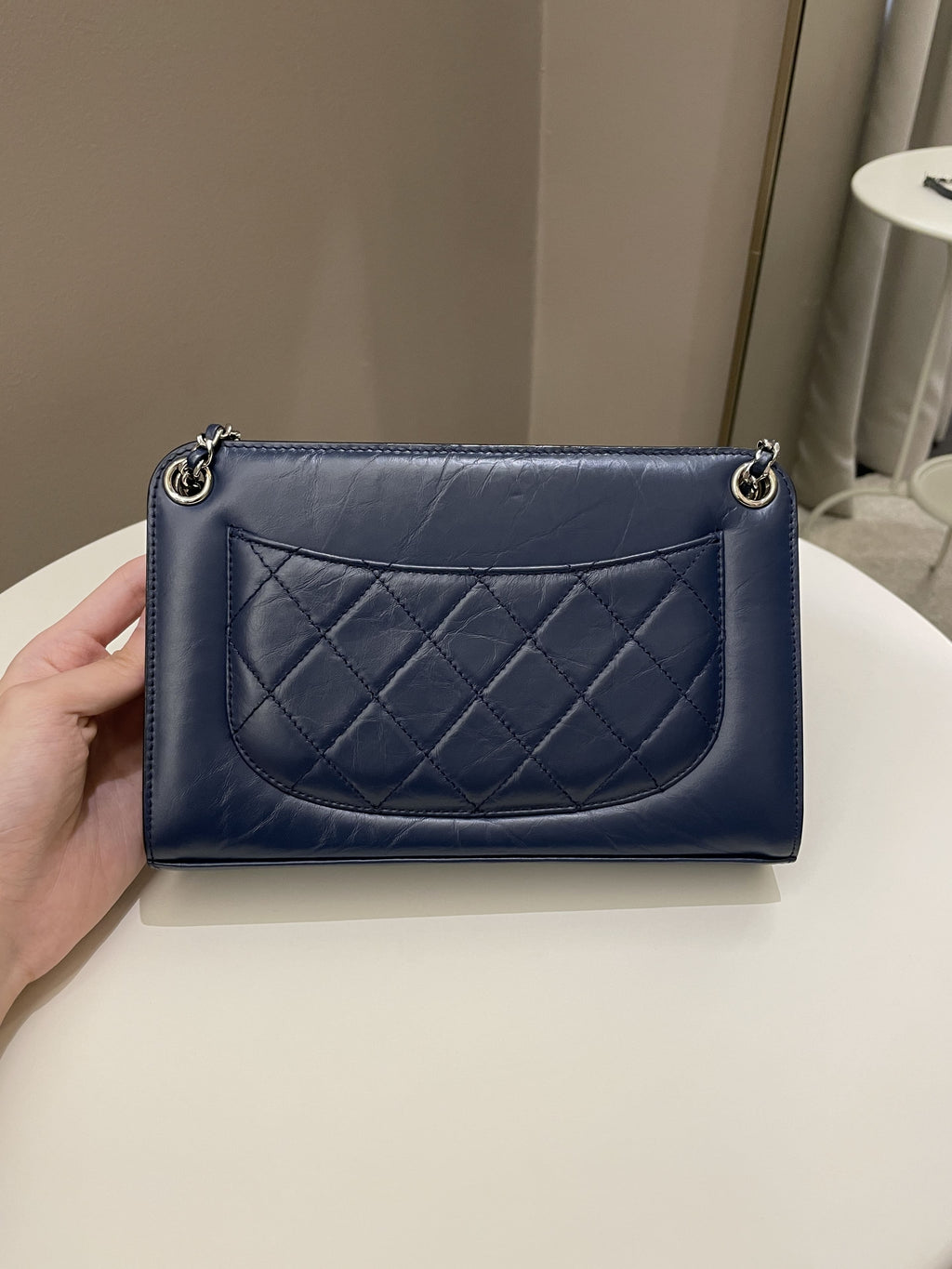 Chanel Quilted Small Shoulder Clutch Bag Blue Aged Calfskin
