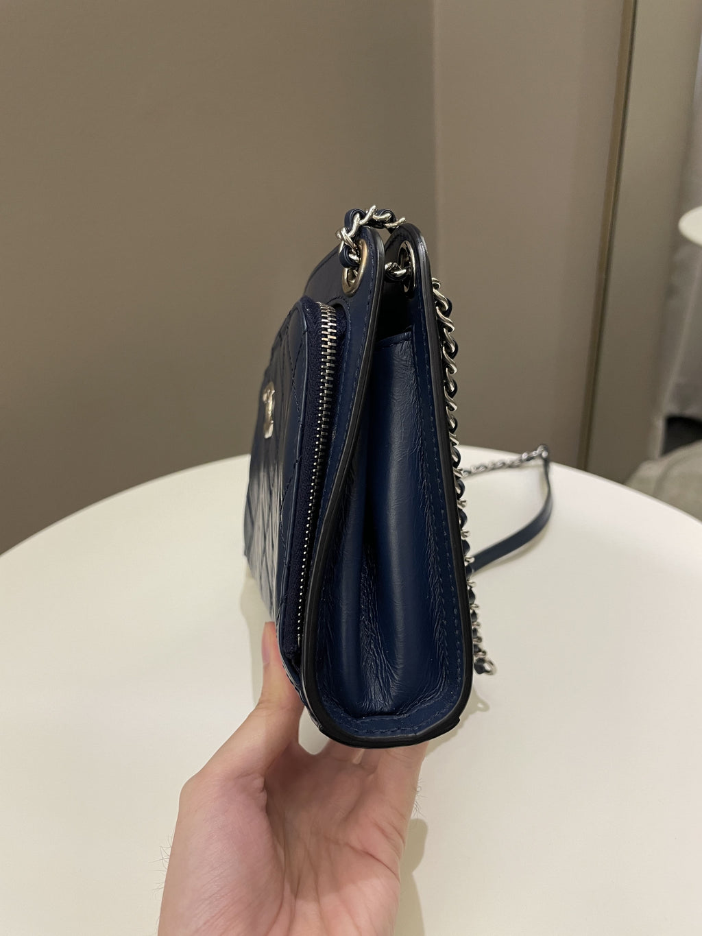Chanel Quilted Small Shoulder Clutch Bag Blue Aged Calfskin