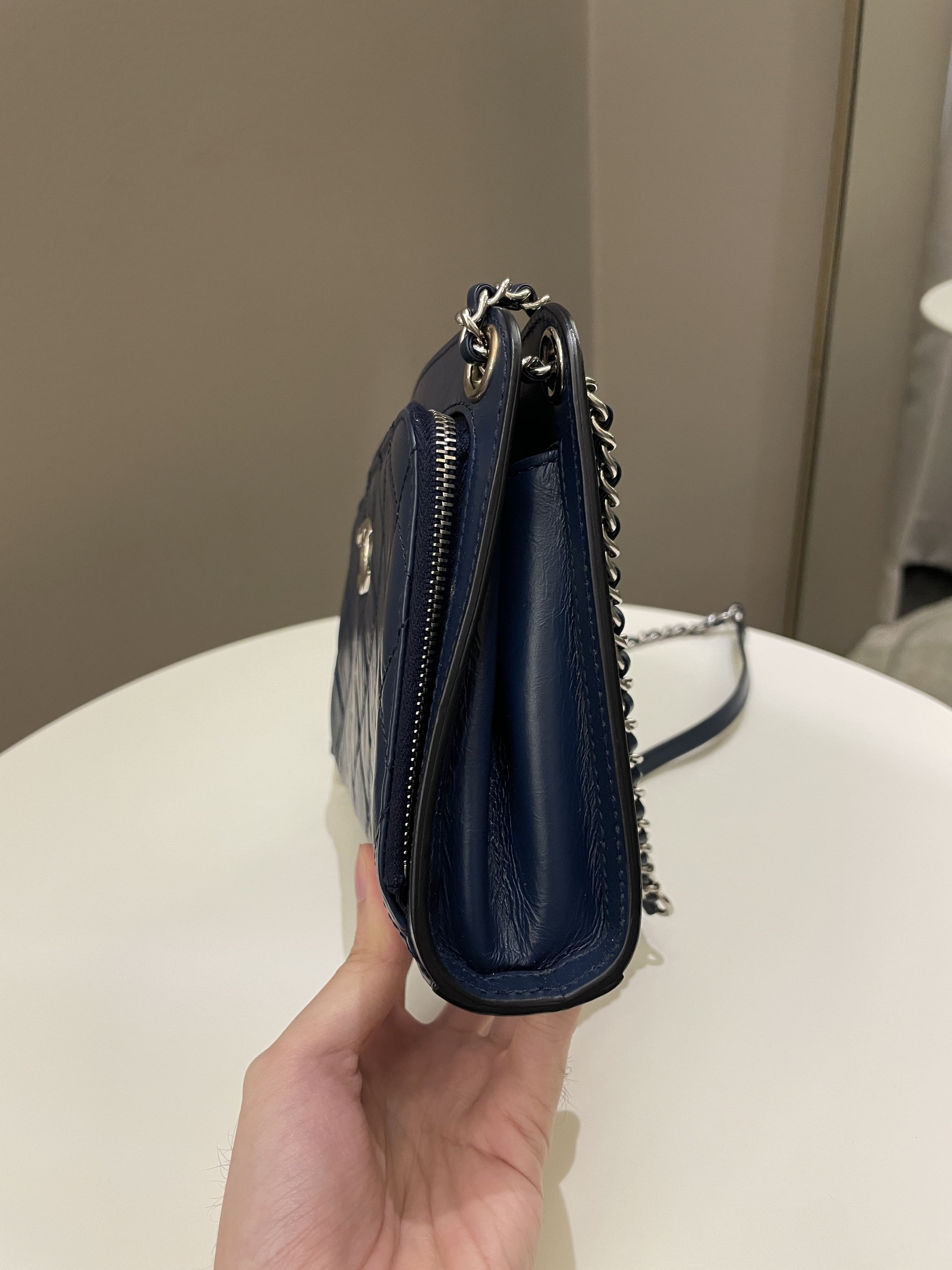 Chanel Quilted Small Shoulder Clutch Bag Blue Aged Calfskin