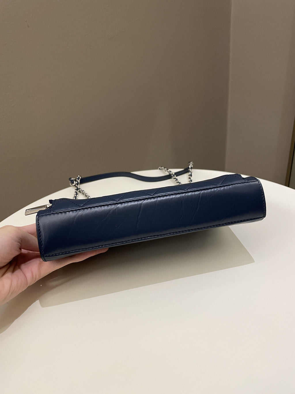 Chanel Quilted Small Shoulder Clutch Bag Blue Aged Calfskin