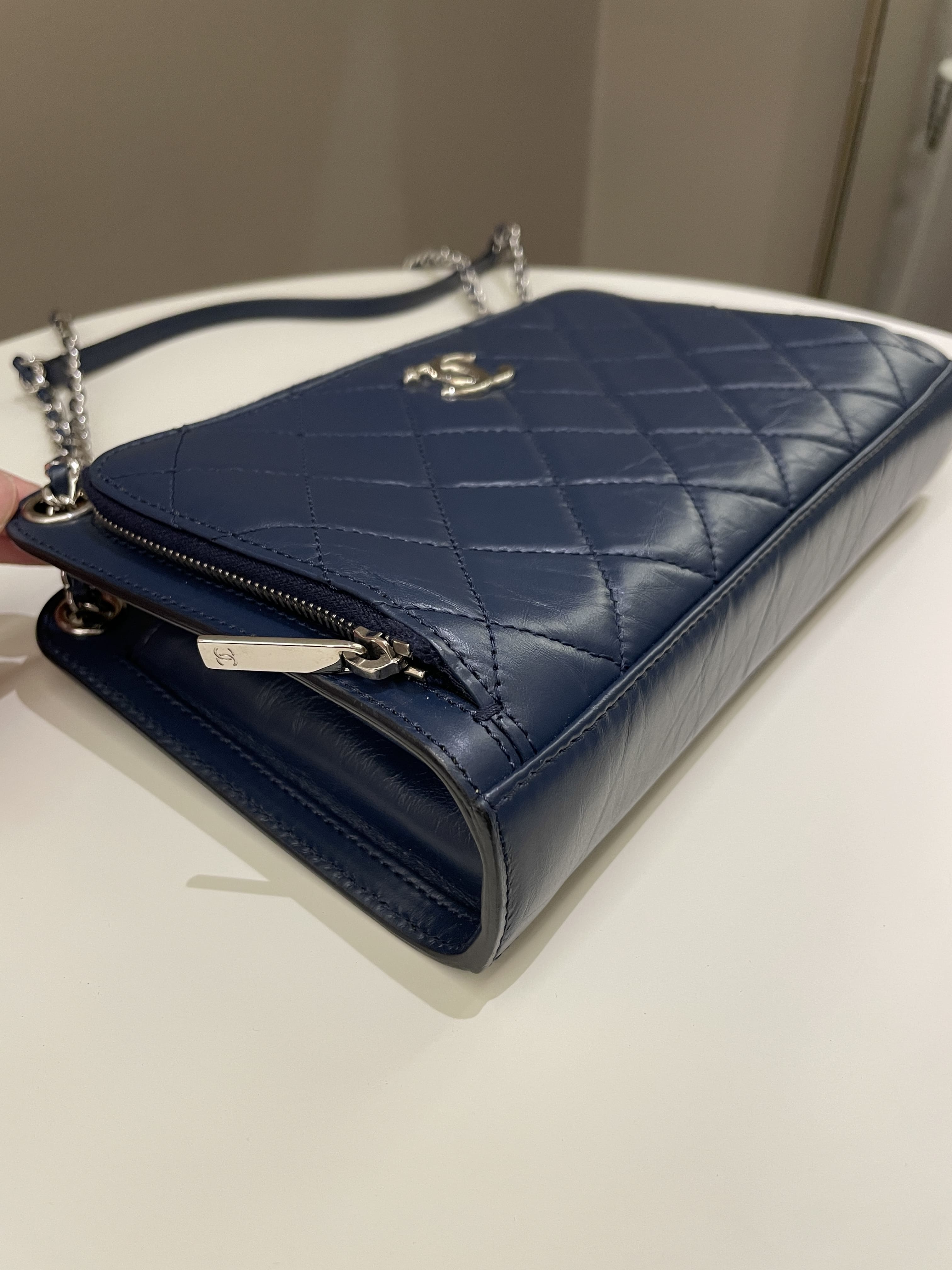 Chanel Quilted Small Shoulder Clutch Bag Blue Aged Calfskin