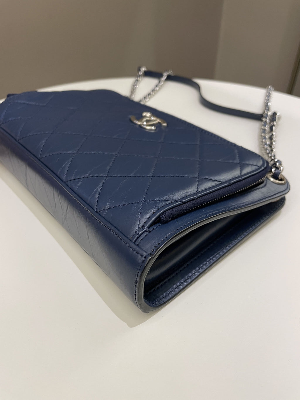 Chanel Quilted Small Shoulder Clutch Bag Blue Aged Calfskin