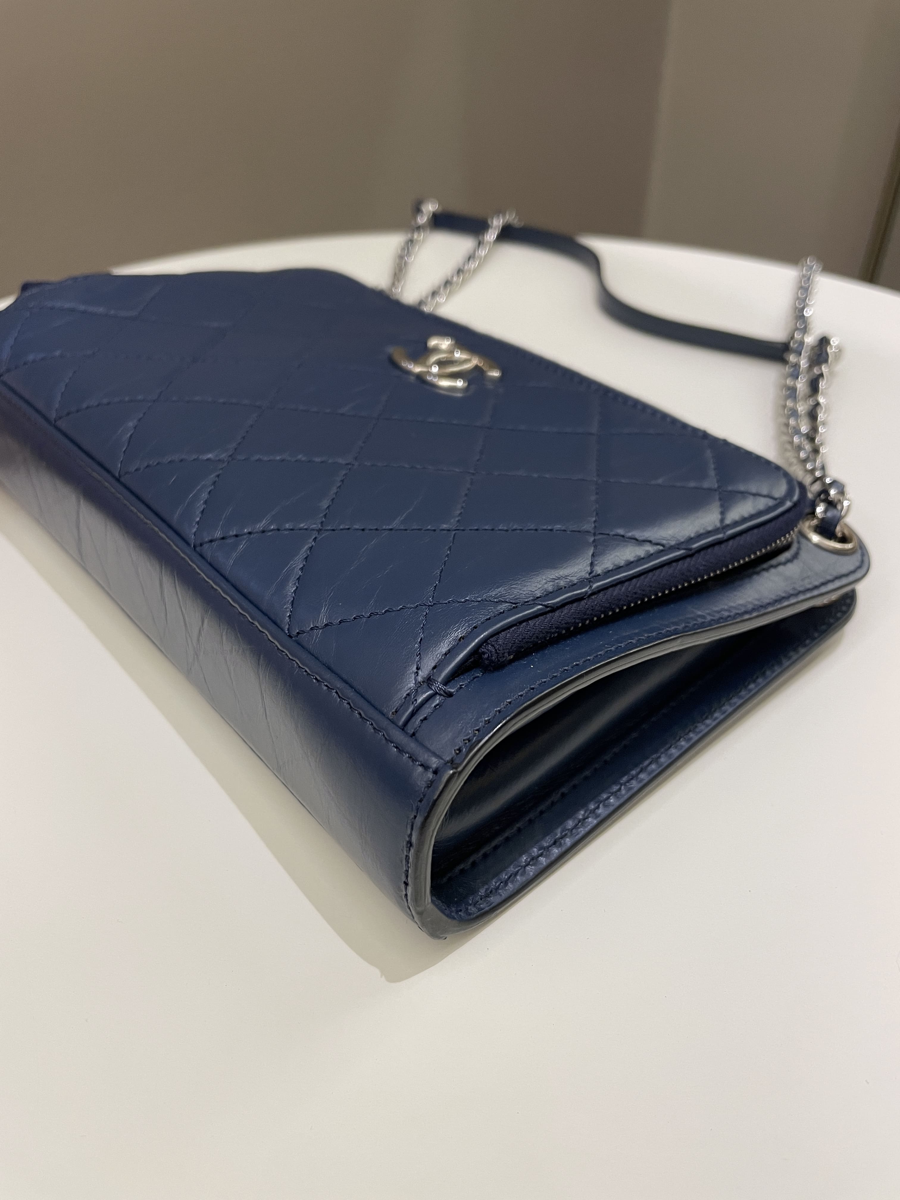 Chanel Quilted Small Shoulder Clutch Bag Blue Aged Calfskin