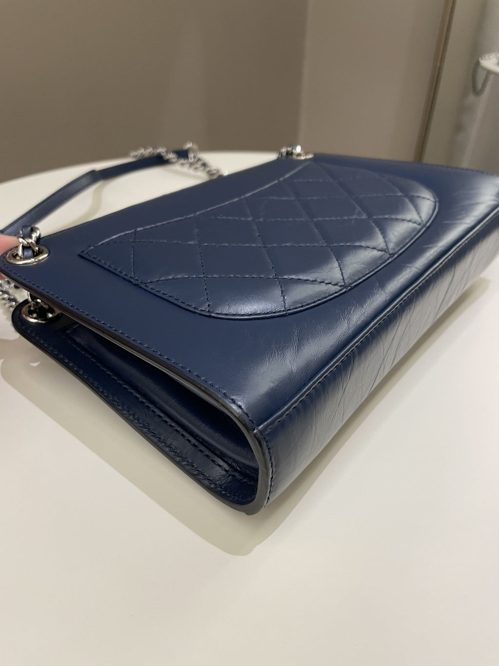 Chanel Quilted Small Shoulder Clutch Bag Blue Aged Calfskin