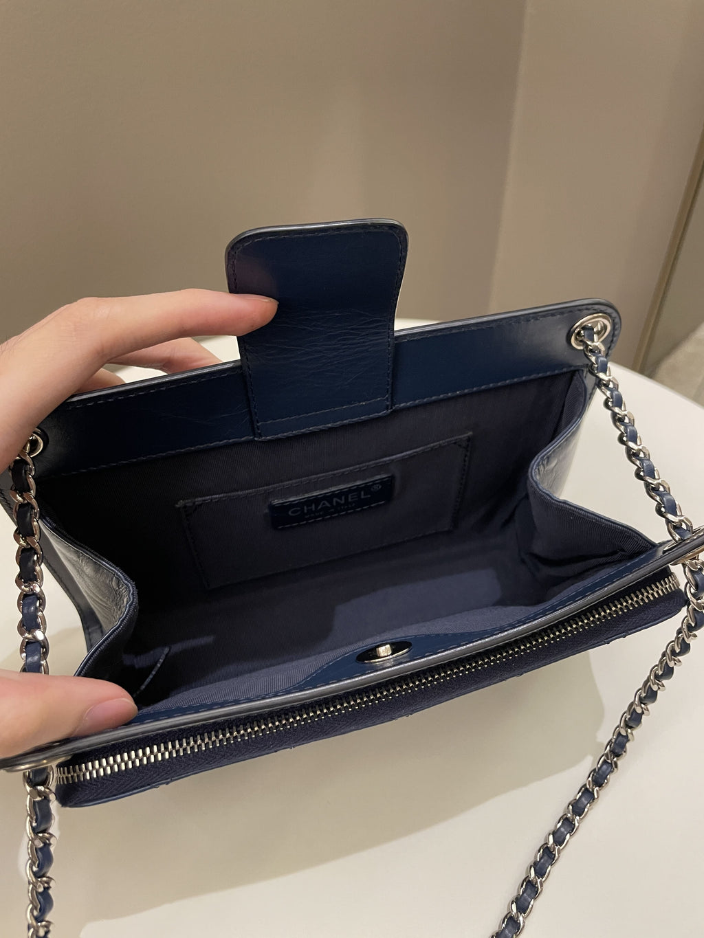 Chanel Quilted Small Shoulder Clutch Bag Blue Aged Calfskin