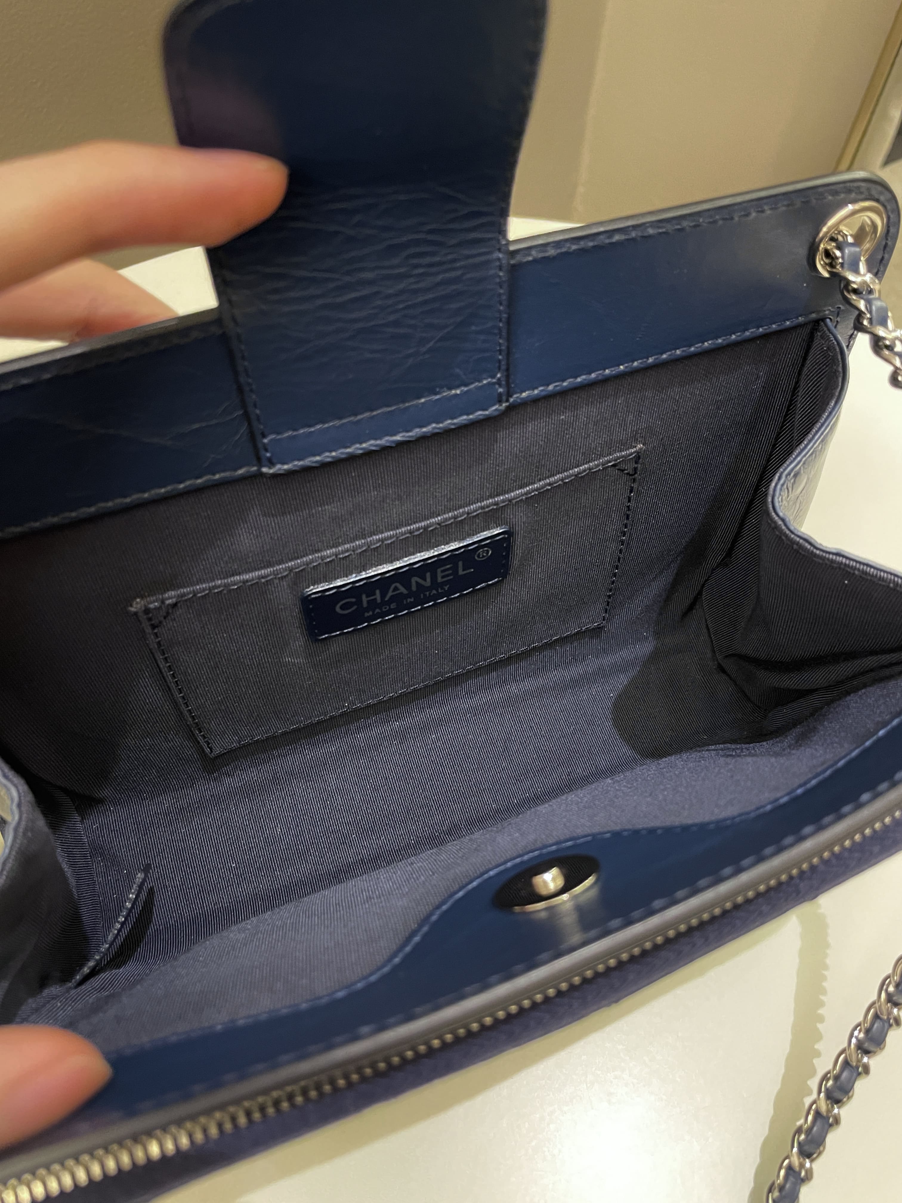 Chanel Quilted Small Shoulder Clutch Bag Blue Aged Calfskin