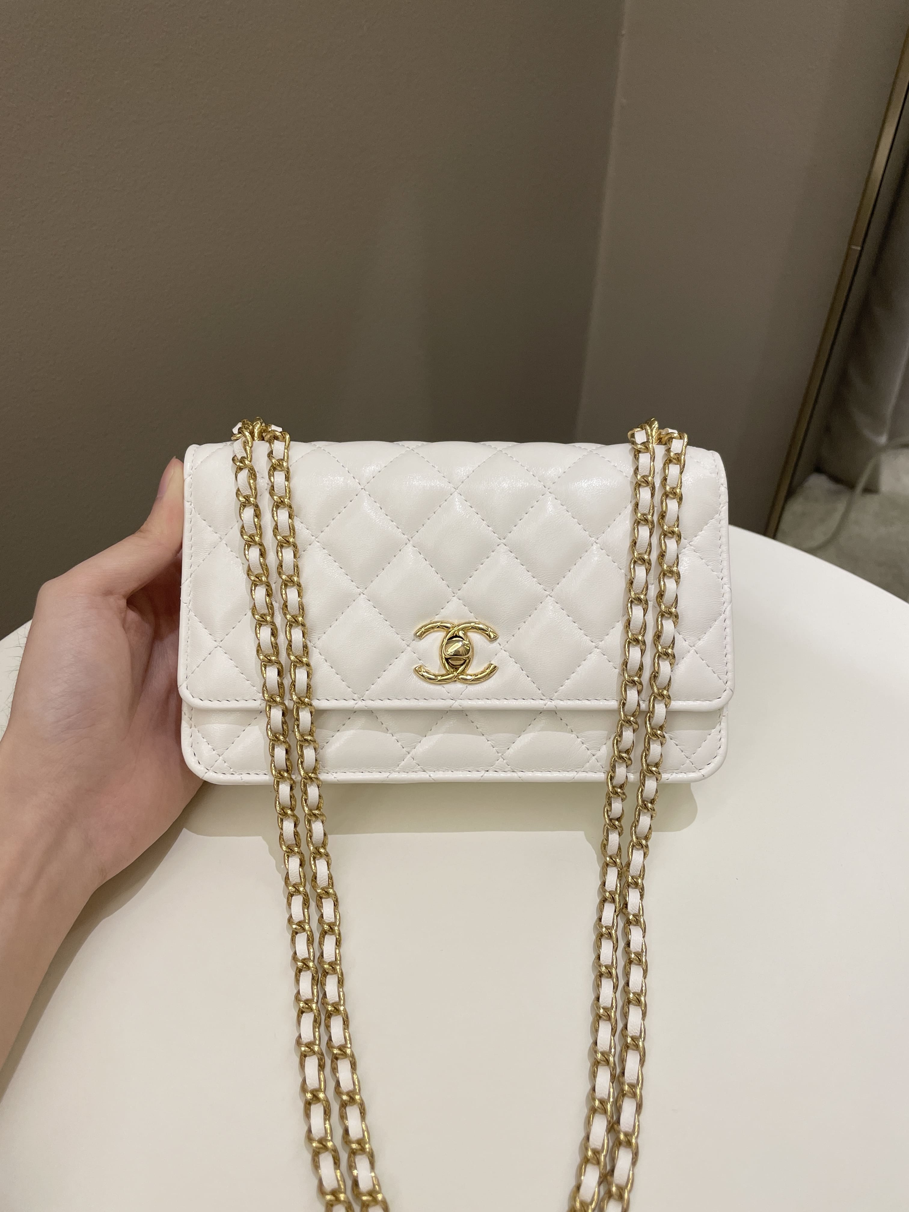 Chanel Quilted Wallet on Chain White Calfskin