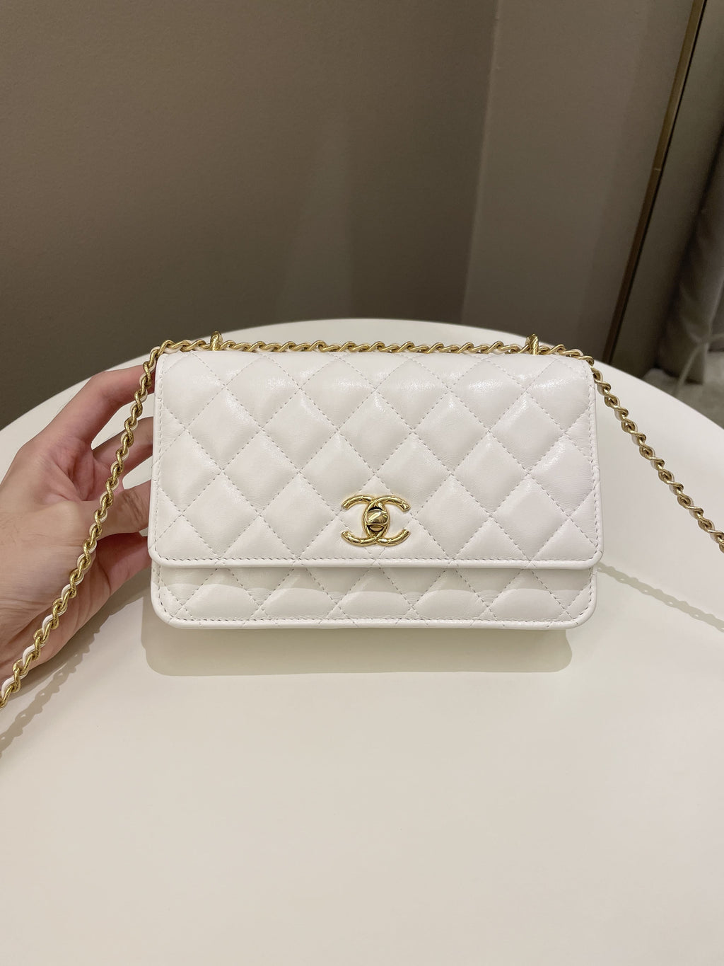 Chanel Quilted Wallet on Chain White Calfskin