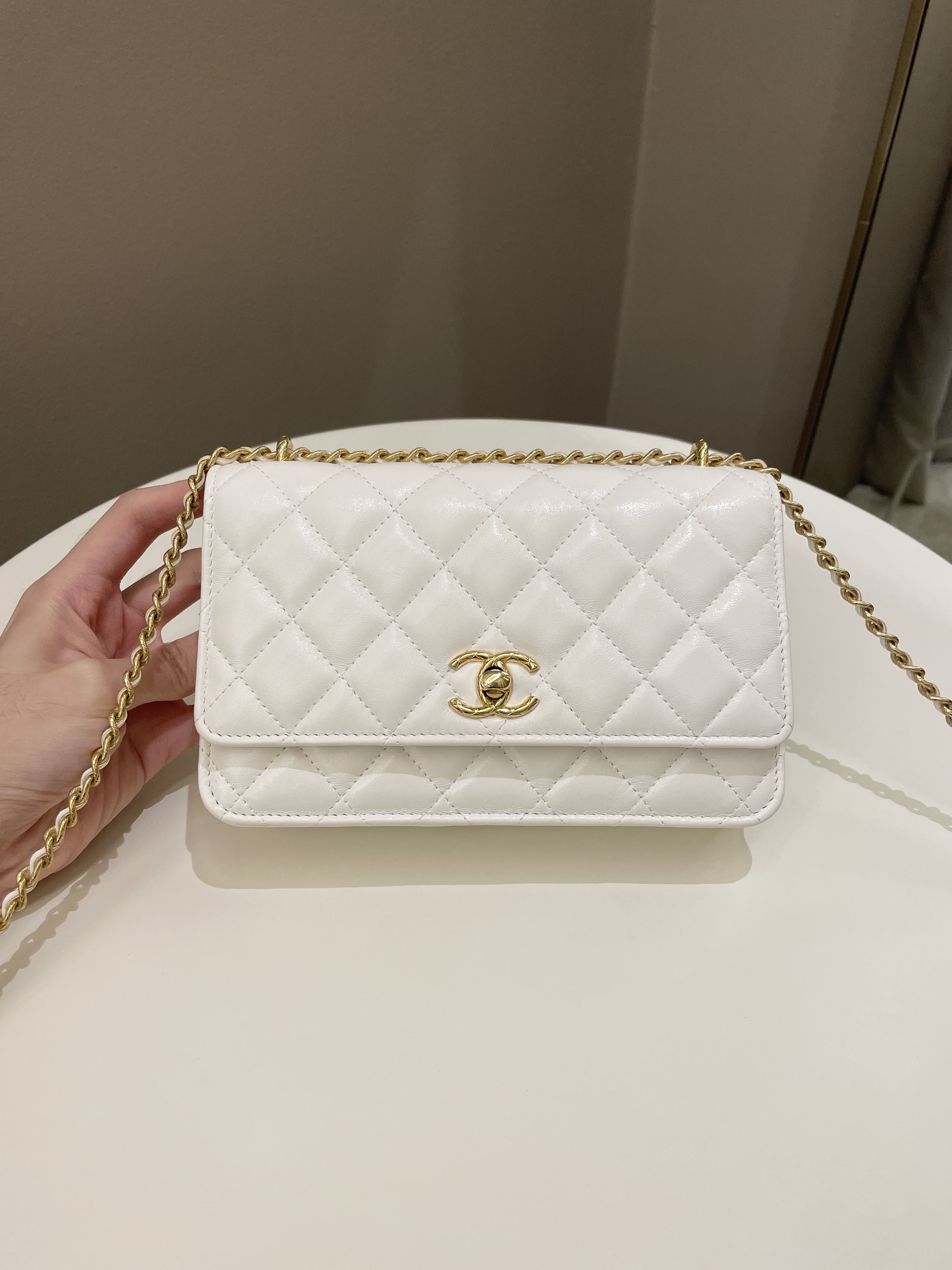 Chanel Quilted Wallet on Chain White Calfskin