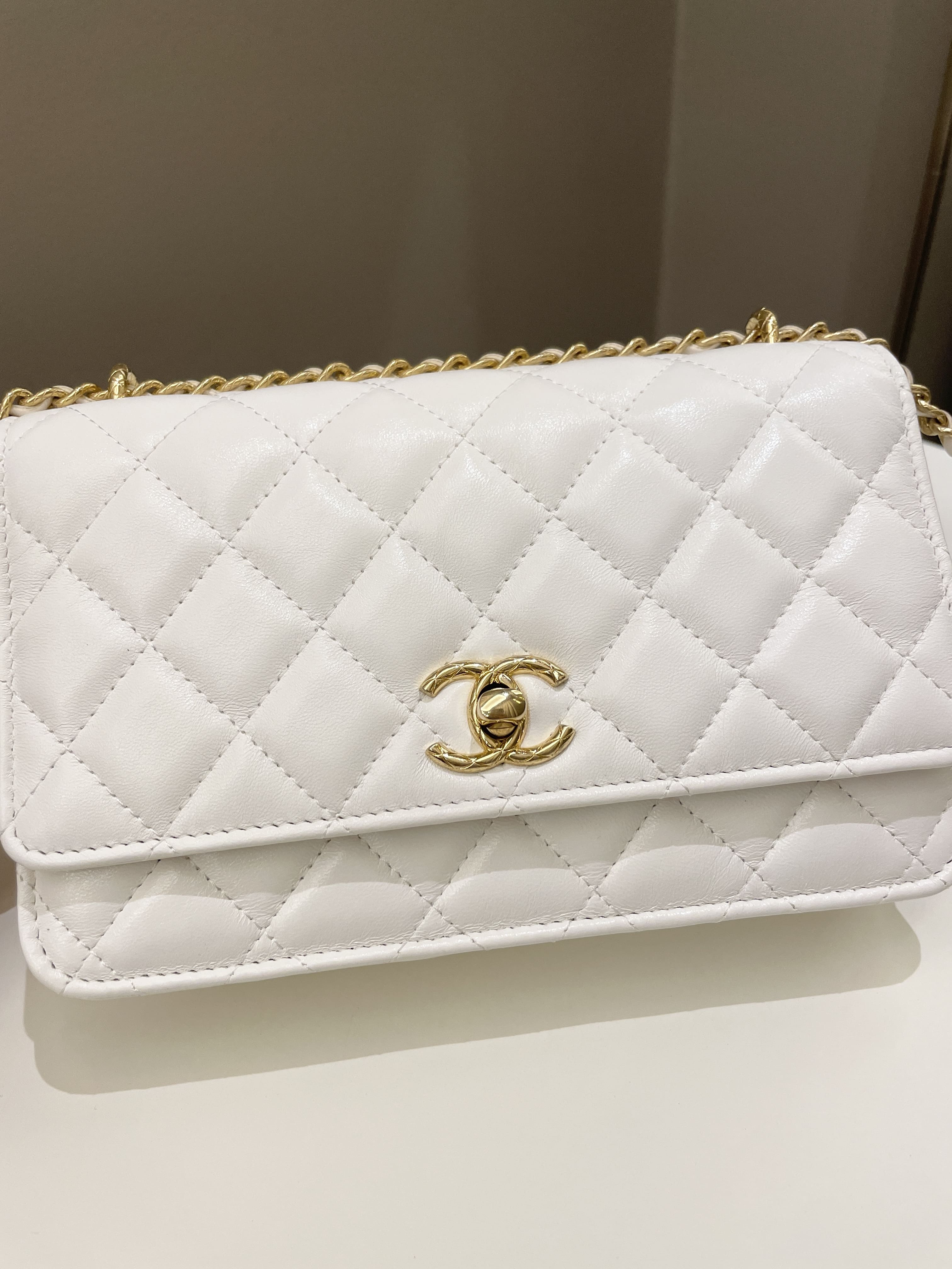 Chanel Quilted Wallet on Chain White Calfskin