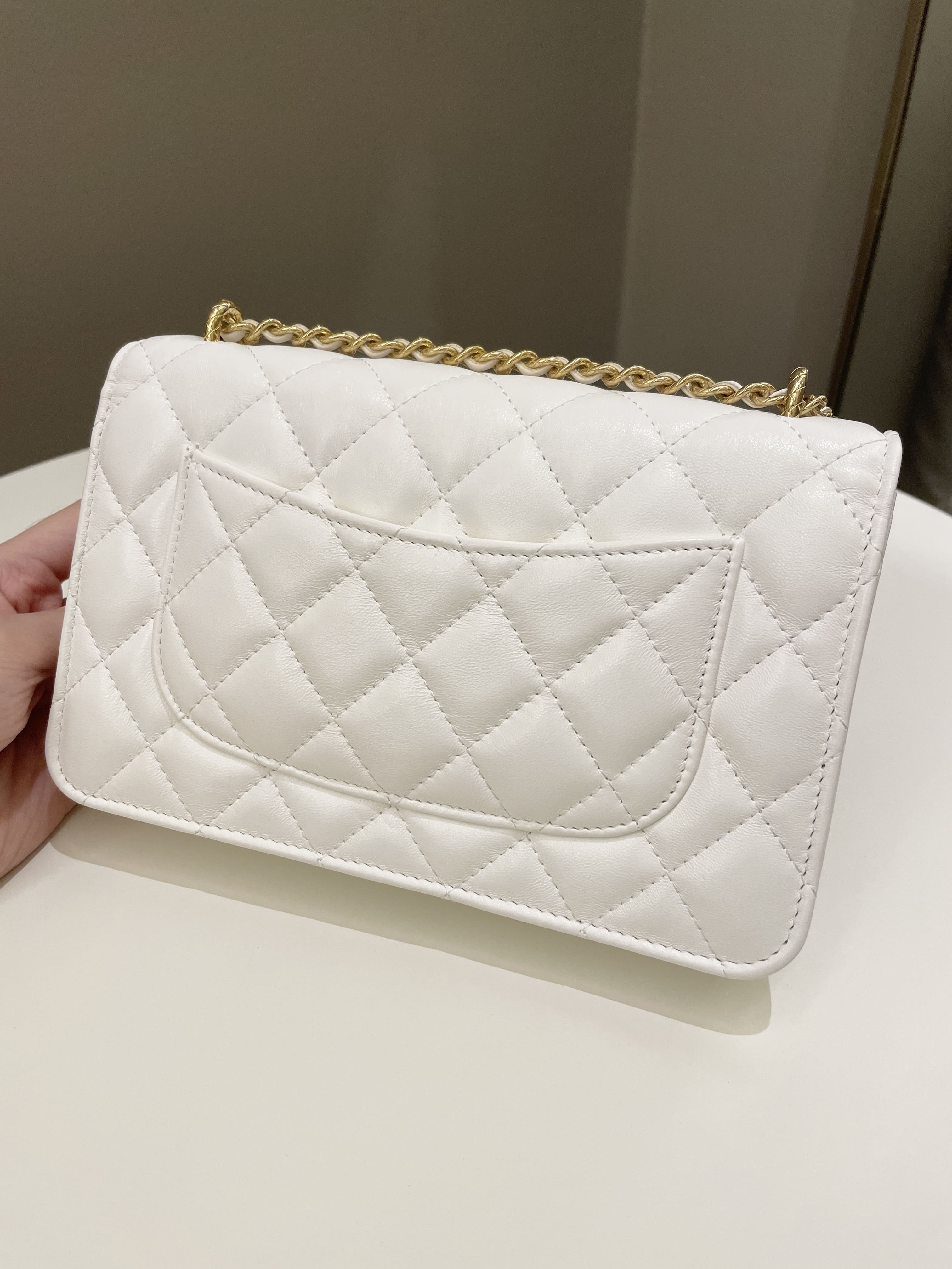 Chanel Quilted Wallet on Chain White Calfskin