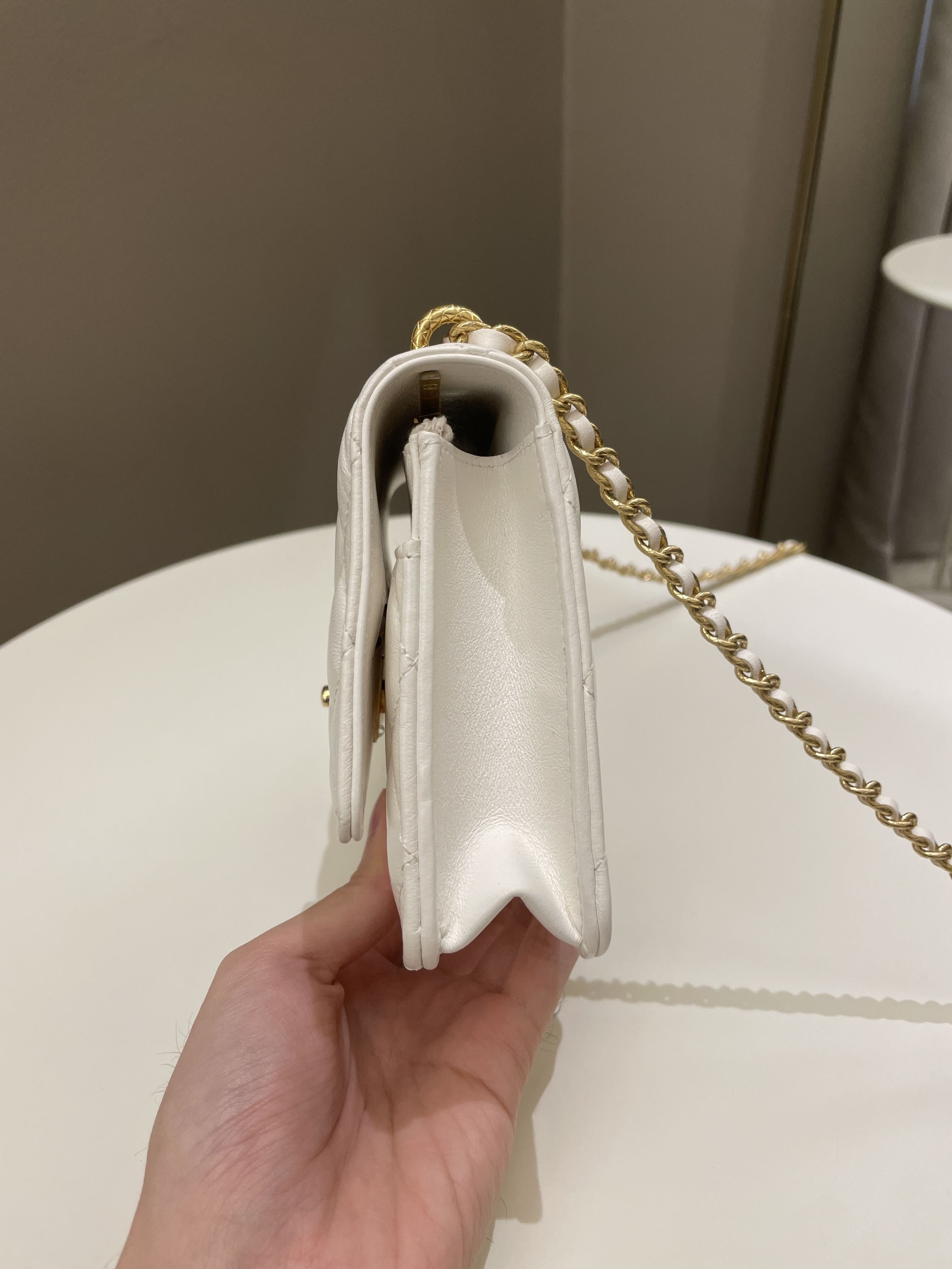 Chanel Quilted Wallet on Chain White Calfskin