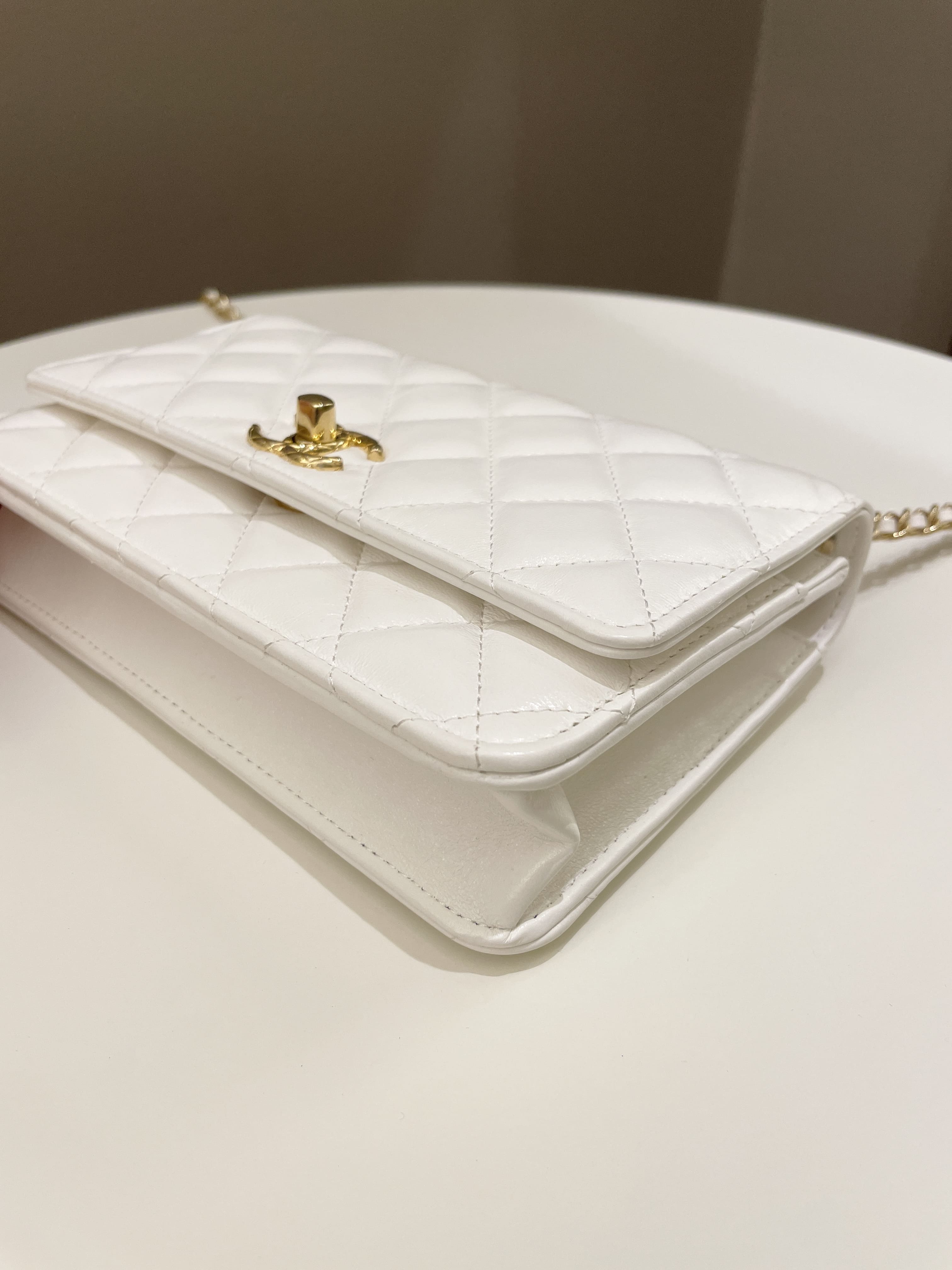Chanel Quilted Wallet on Chain White Calfskin